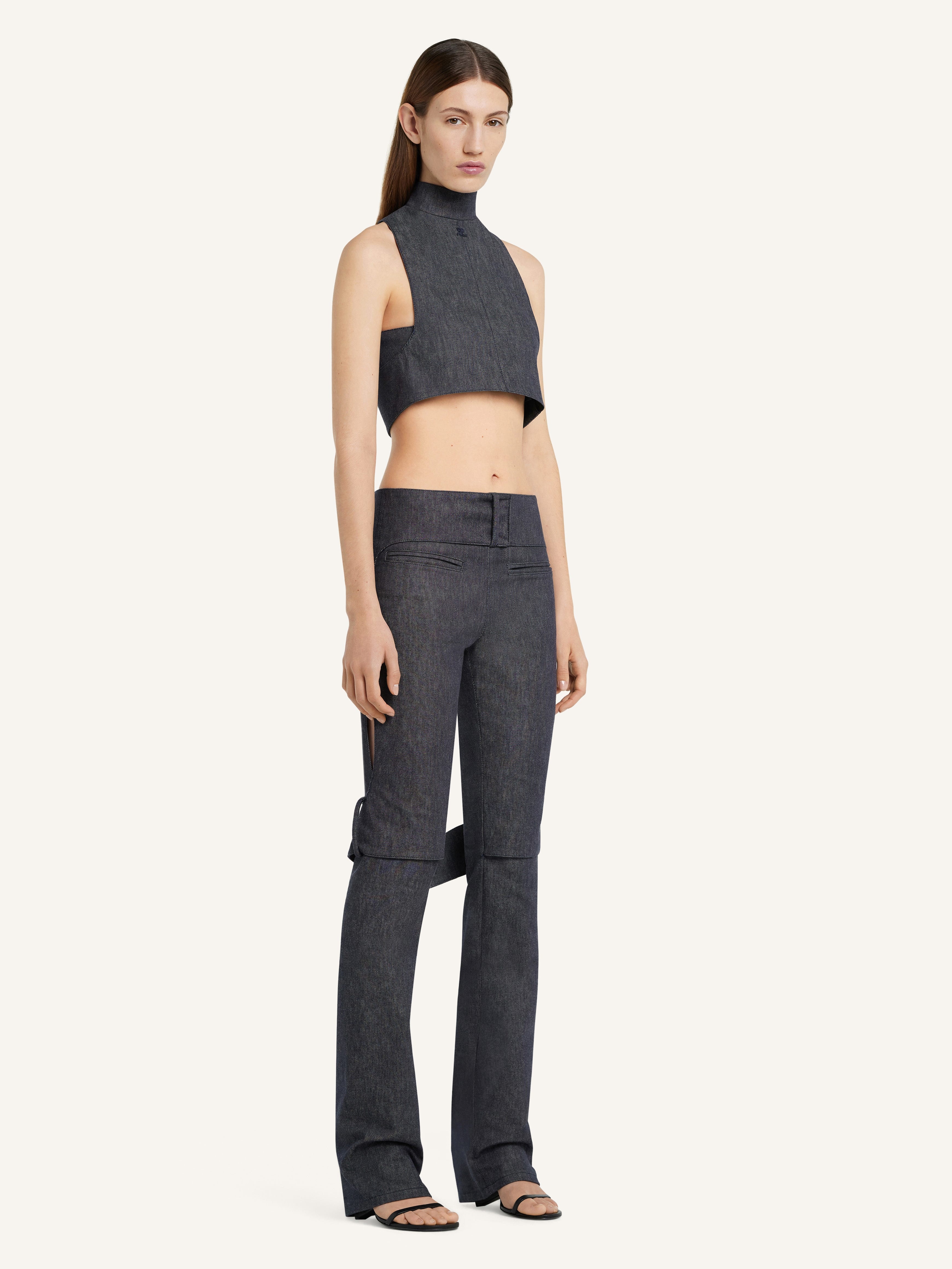 STRAP DENIM BOOTCUT PANTS - 3