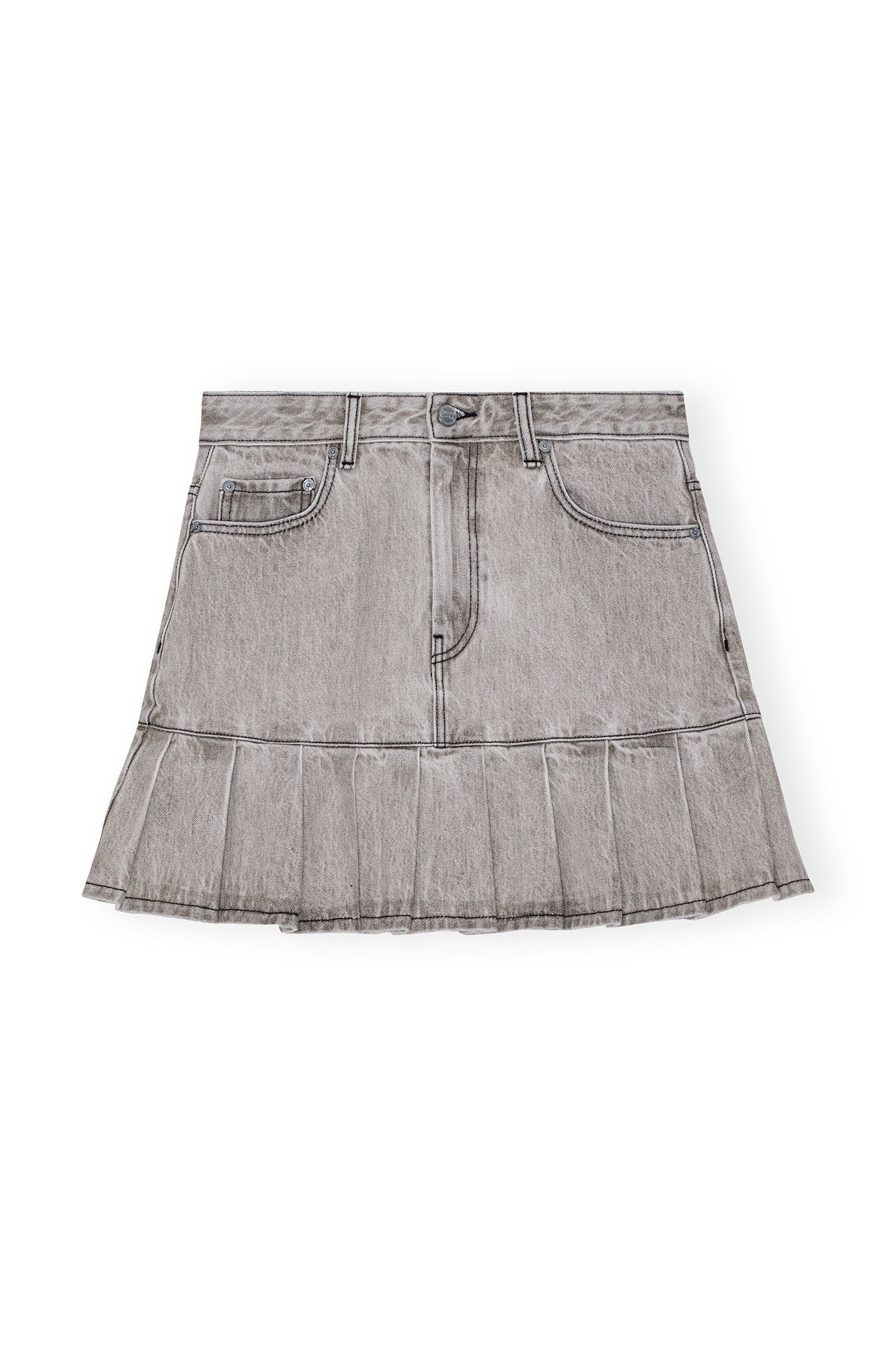 GREY FUTURE DENIM PLEATED MINI SKIRT - 1