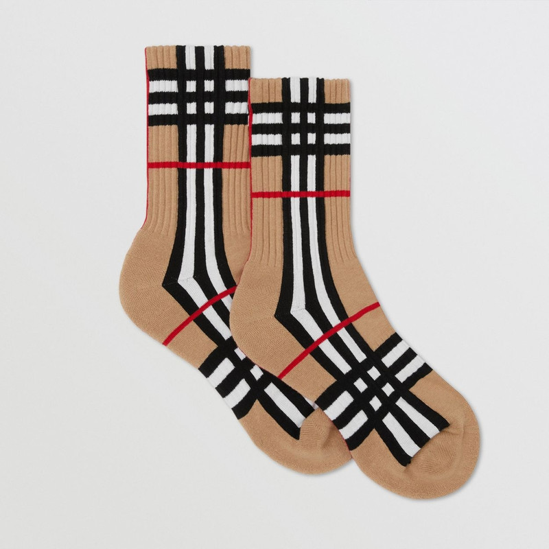 Check Intarsia Technical Stretch Cotton Socks 5