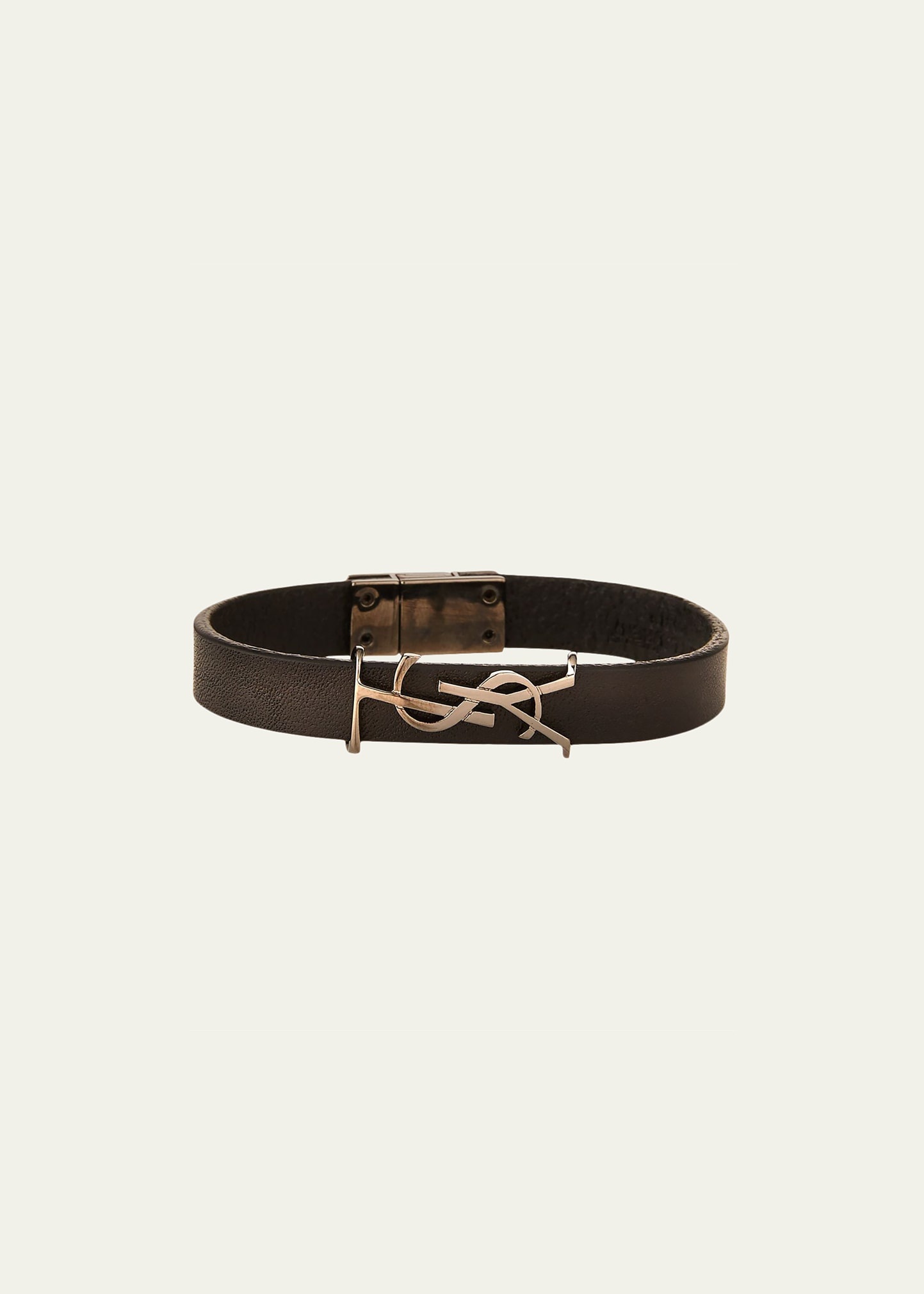 Leather YSL Monogram Bracelet, Black, Size Small - 1