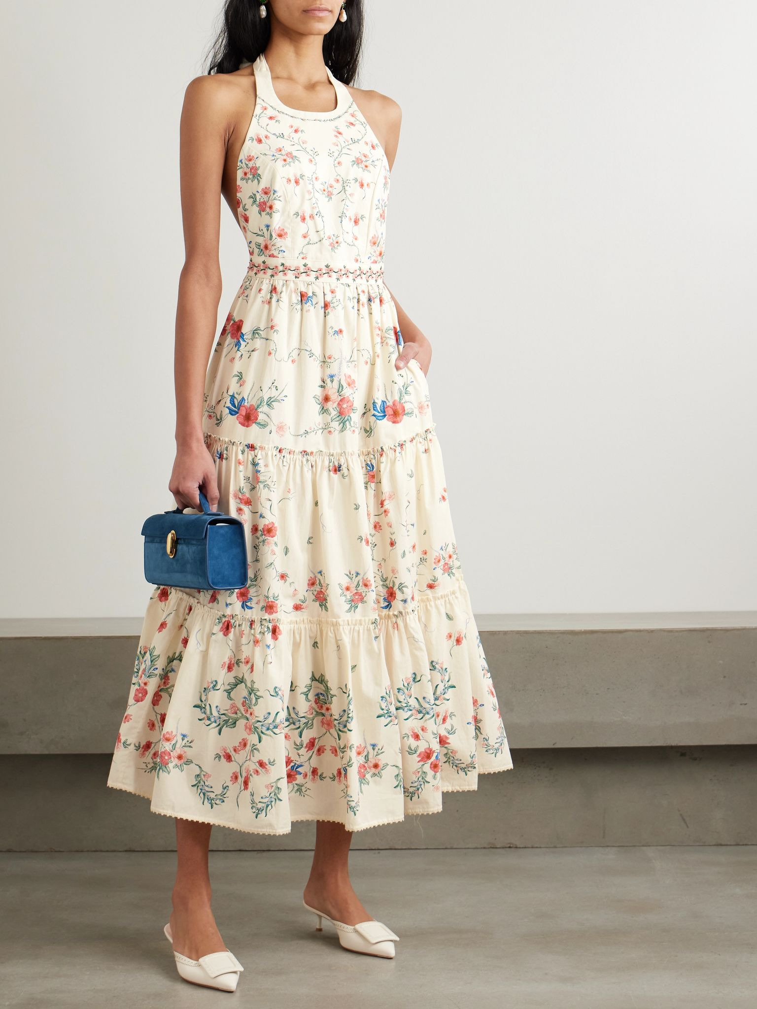Consuelo Mosqueta embroidered tiered floral-print cotton-poplin midi dress White - 2