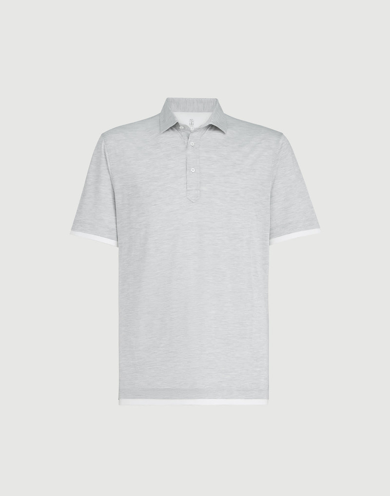 Silk and cotton jersey shirt-style collar polo with faux-layering 1