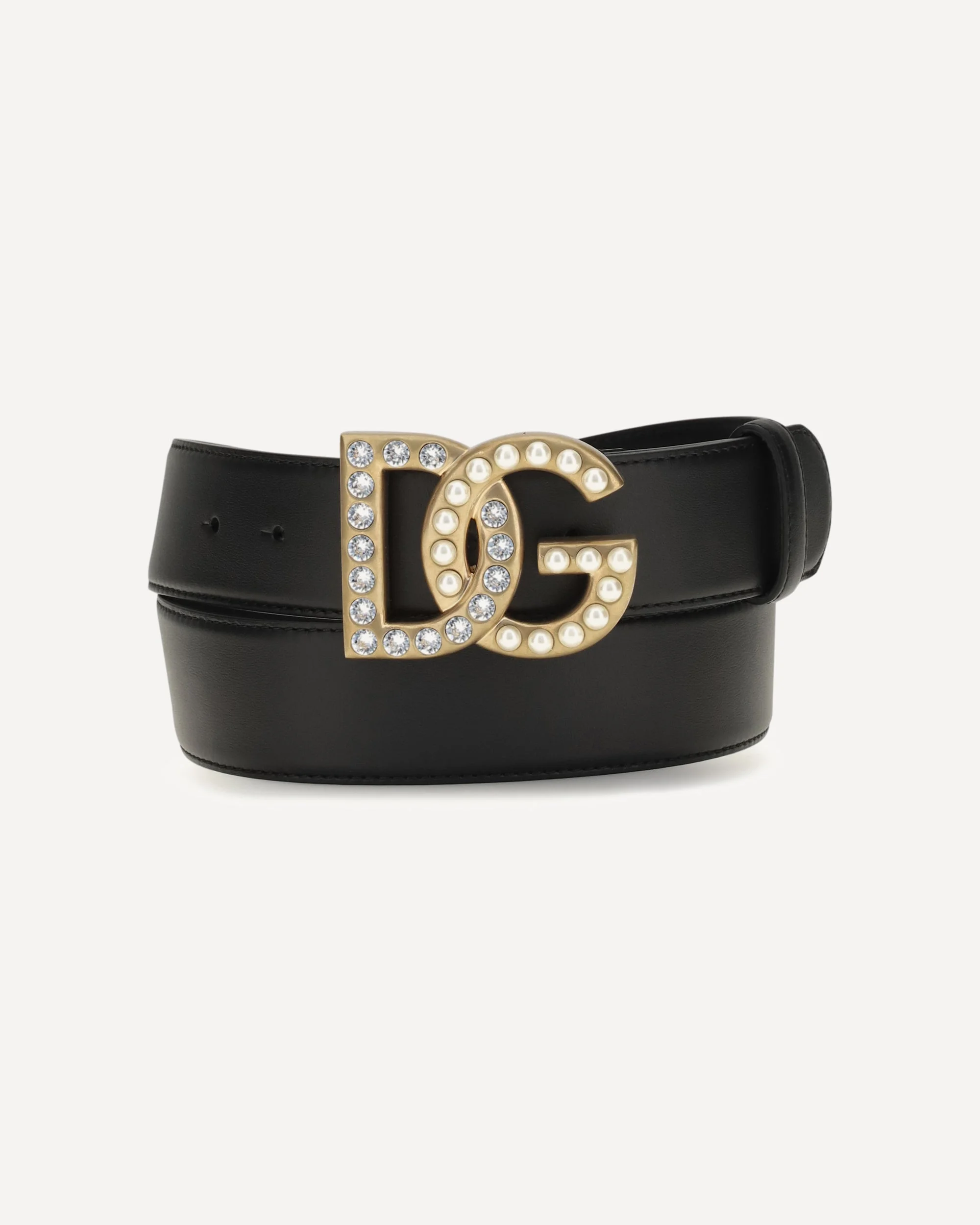 Leather Belt with crystal DG logo - 1
