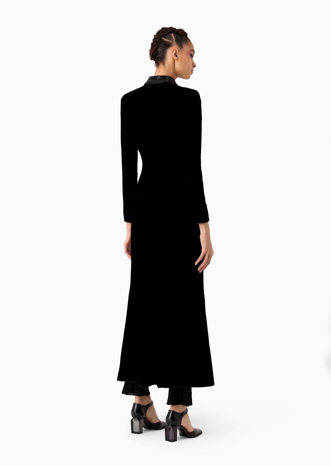 Long, velvet single-breasted coat - 3