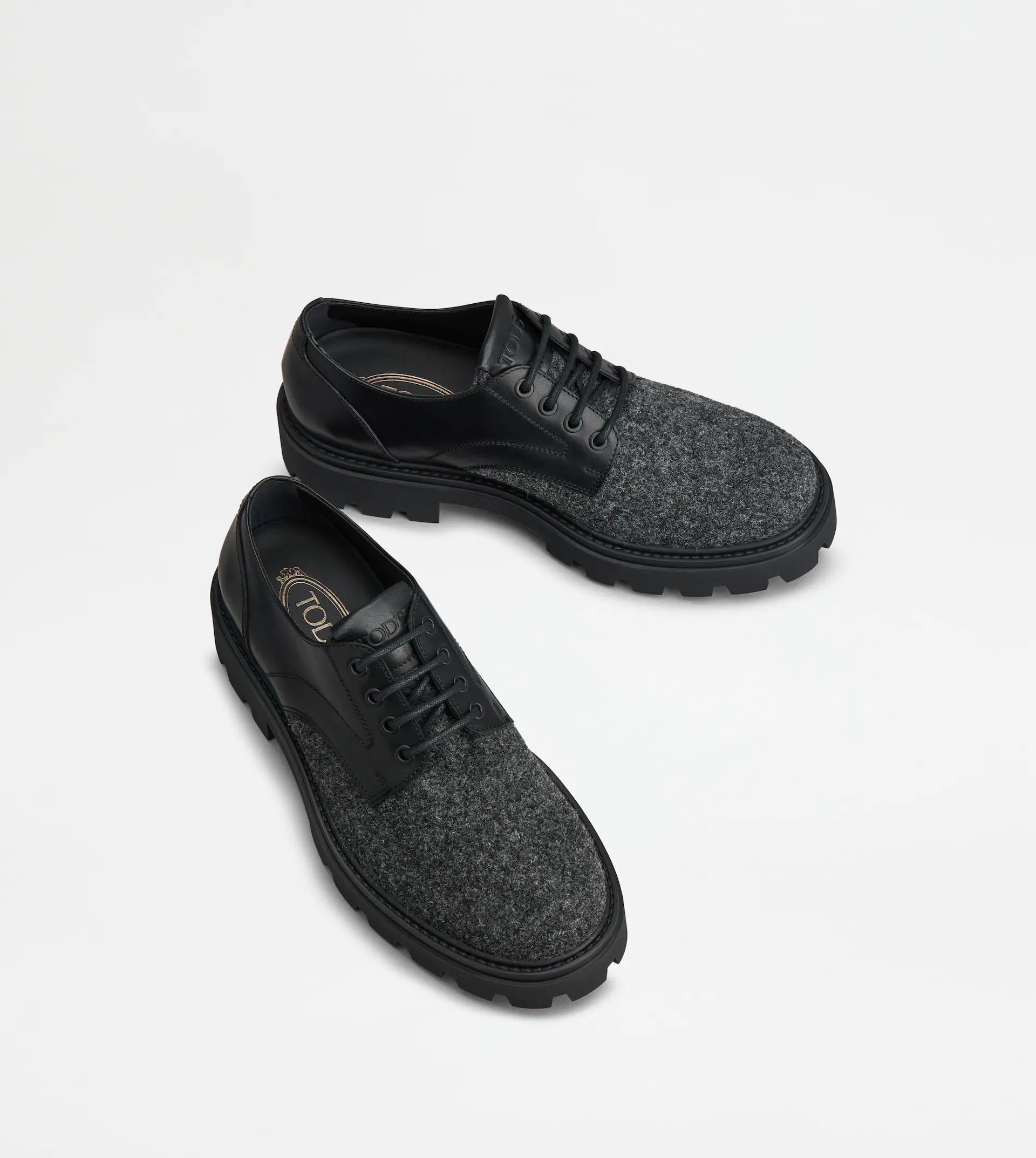 LACE-UPS IN LEATHER AND FELT - GREY, BLACK - 3