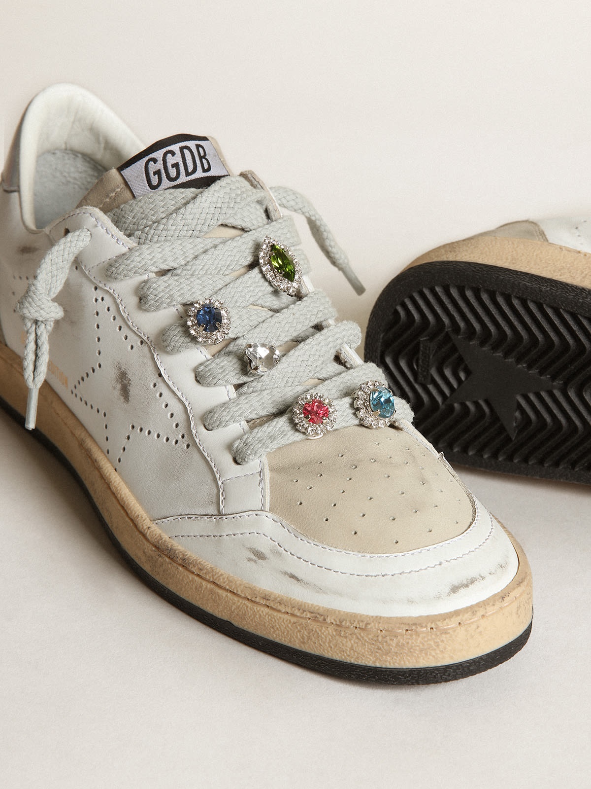 Ball Star LAB sneakers in white leather with perforated star and lace accessories with multicolored  - 3