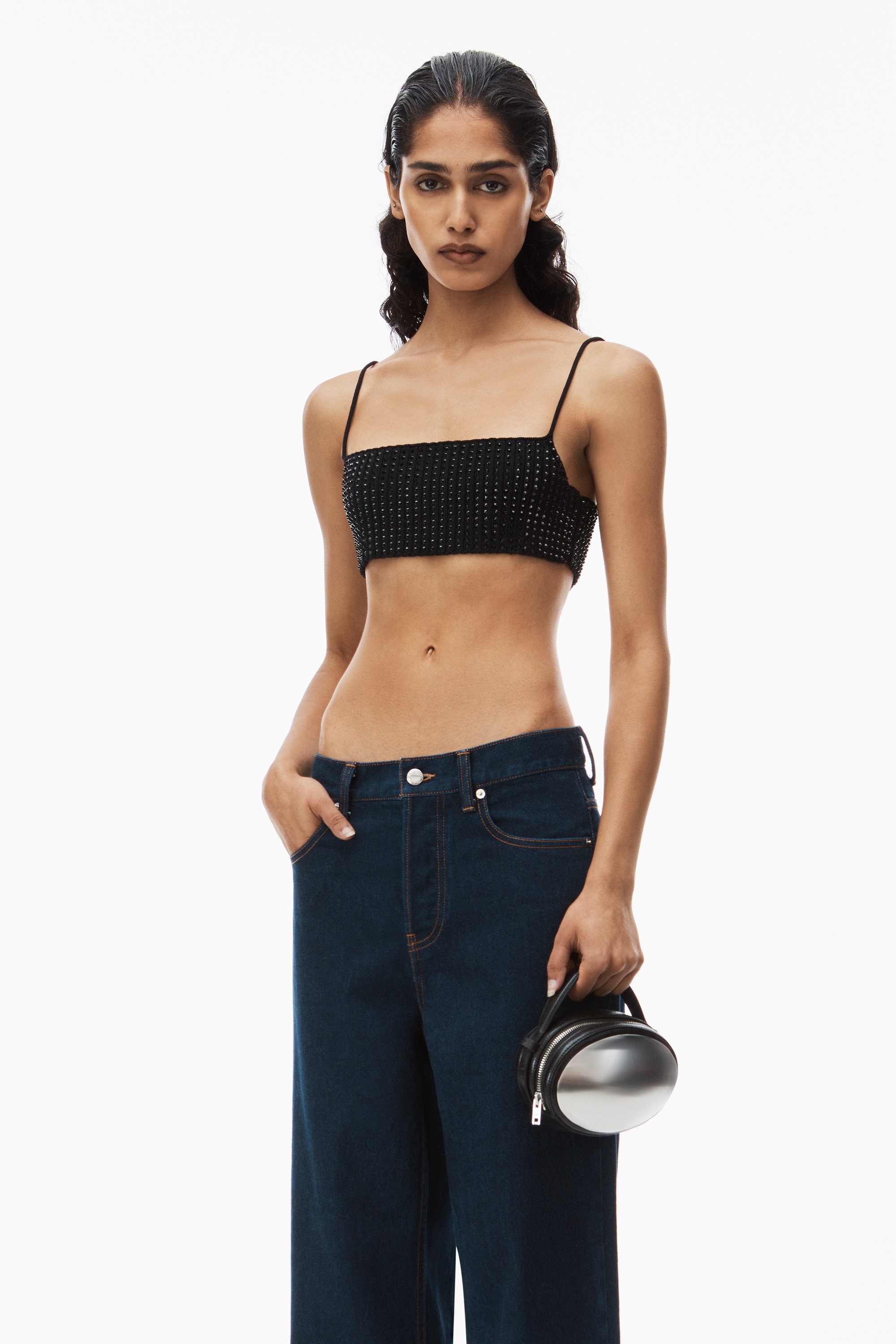 hotfix crystal cuff straight jean in denim - 4