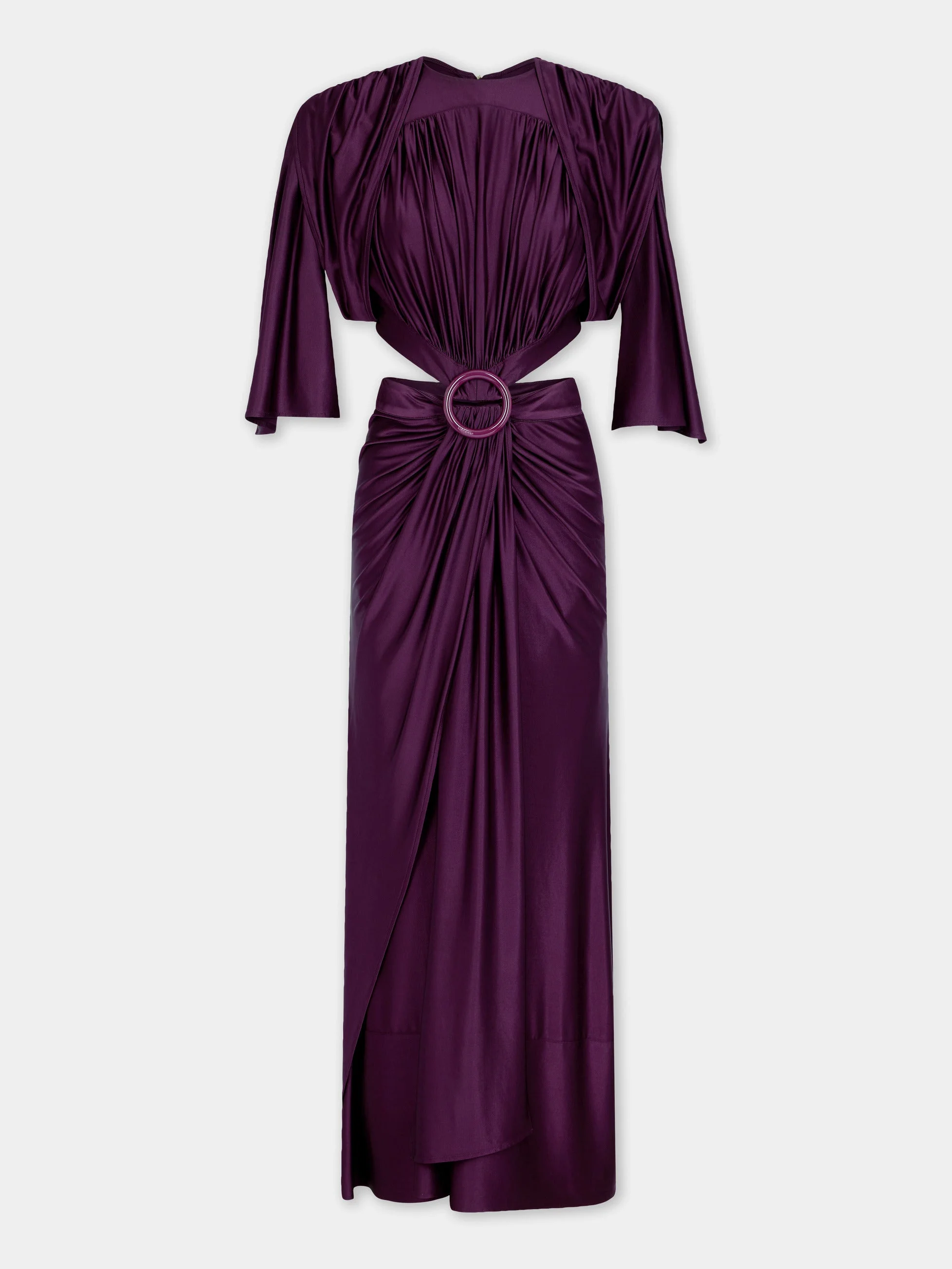 MIDI MAGENTA ASYMMETRICAL DRESS WITH RUCHED DETAILS - 1