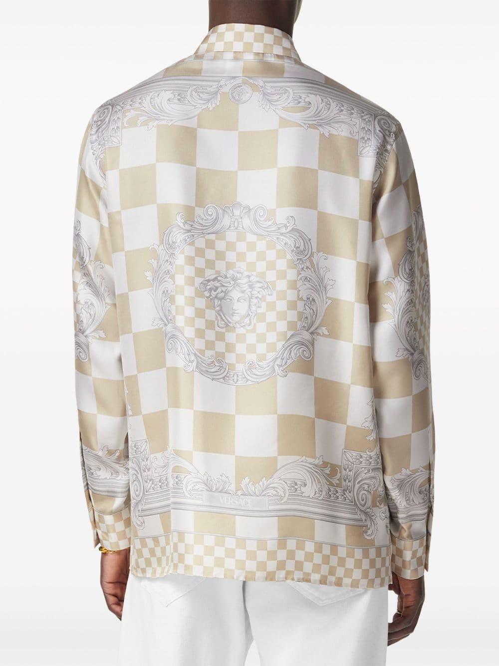 Medusa-print checked silk shirt - 4