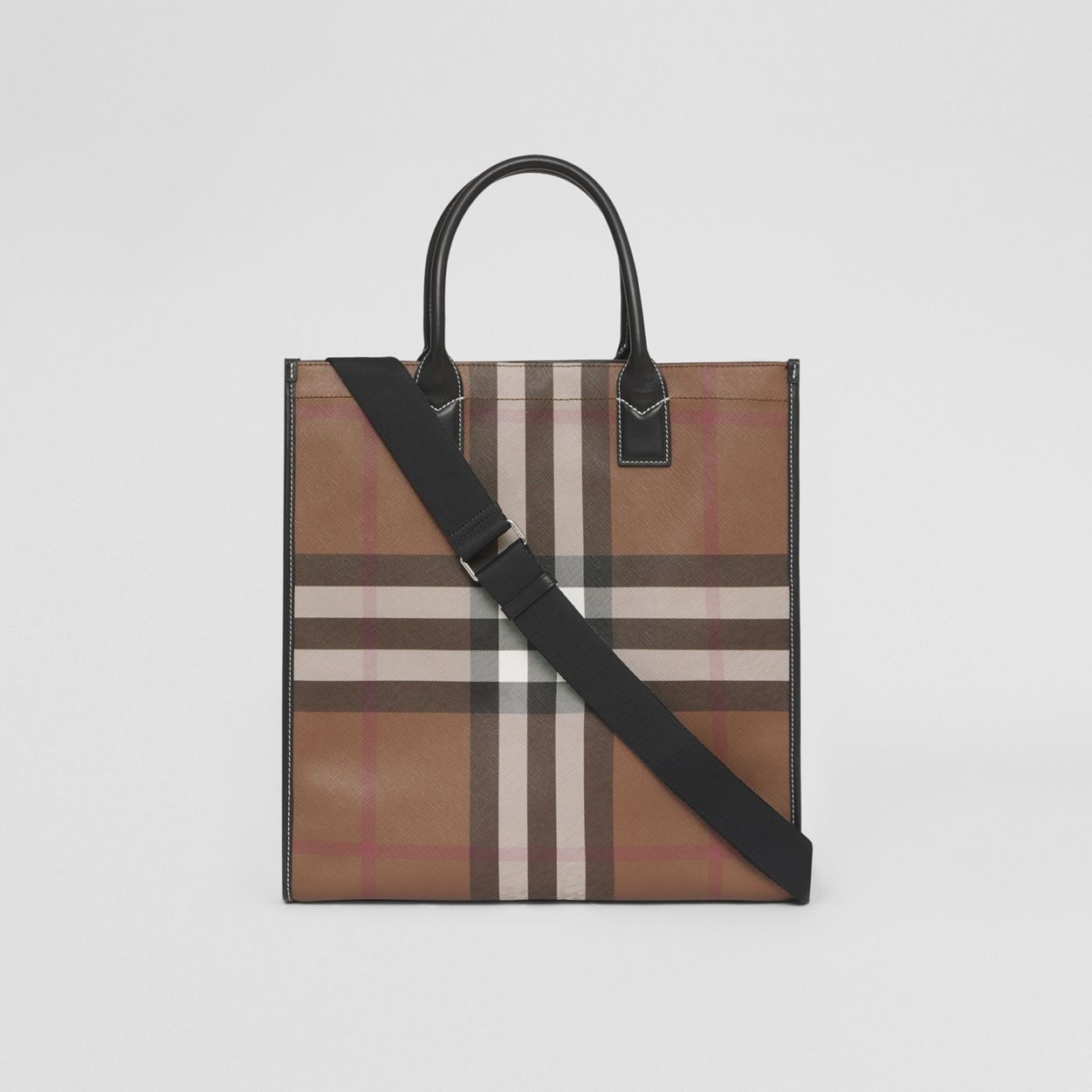 Check and Leather Tote - 8