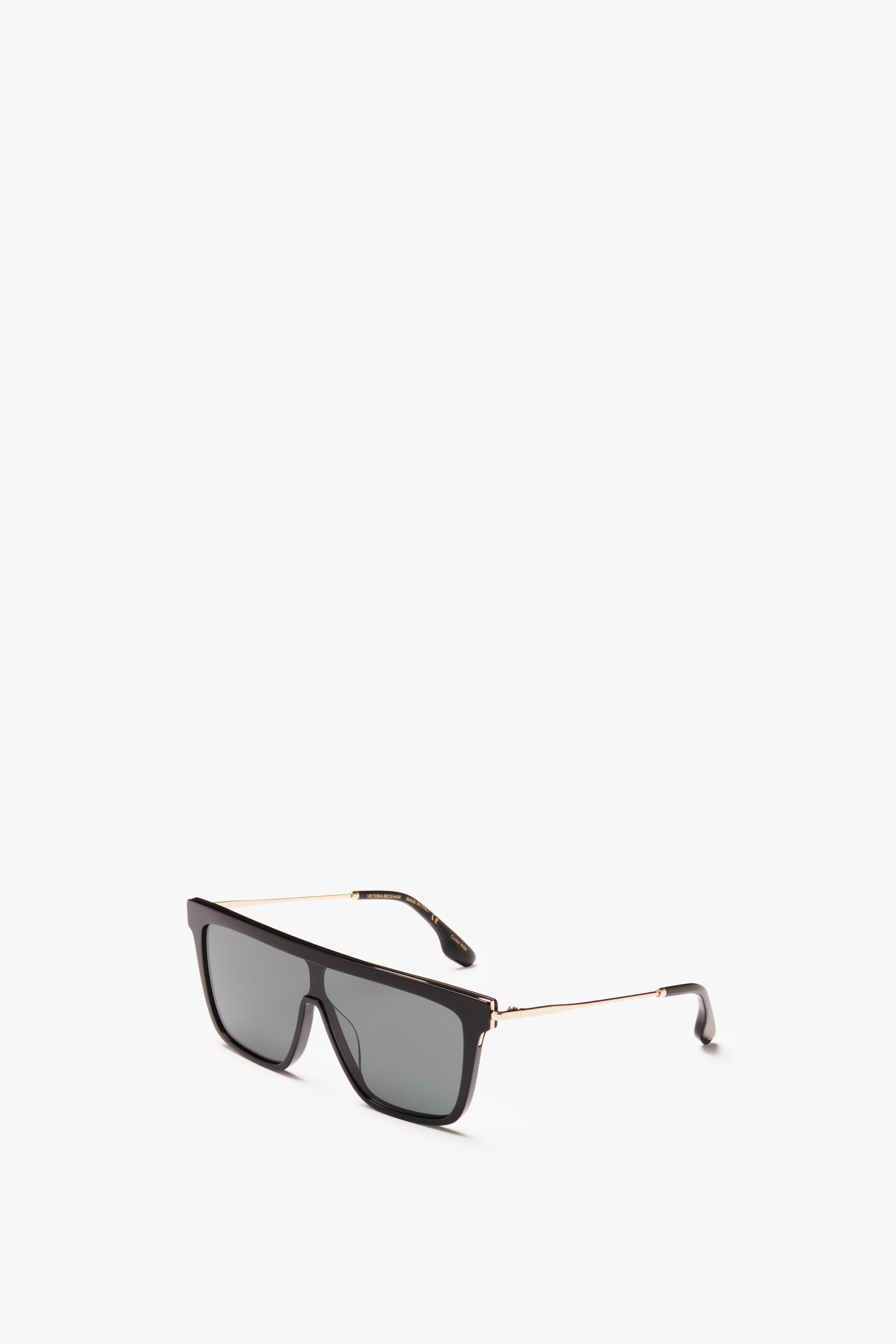 Rectangular Shield Sunglasses In Black - 2