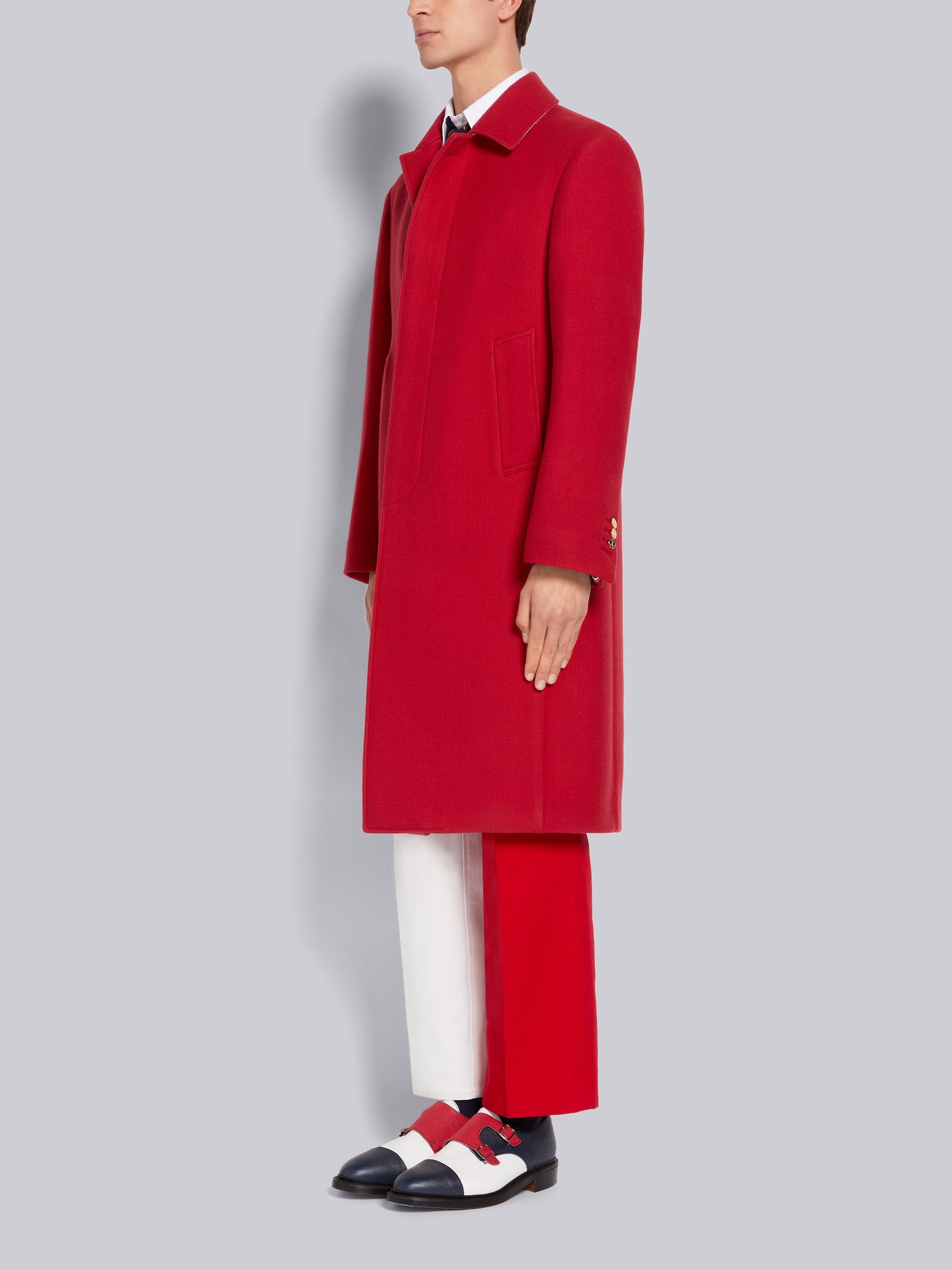 Red Boiled Wool Unconstructed Relaxed Bal Collar Overcoat - 2