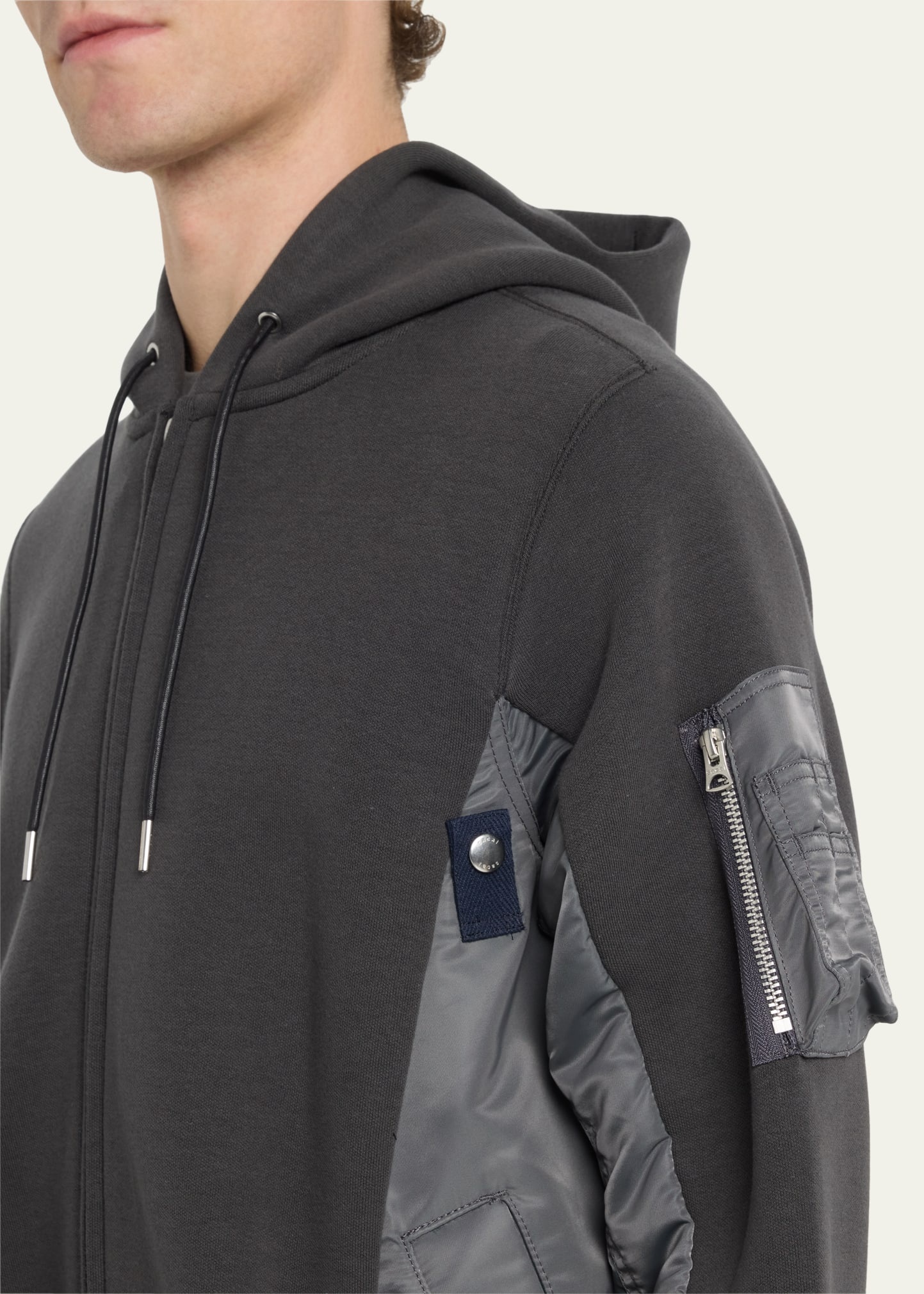 Men's Mixed-Media Zip Hoodie - 5