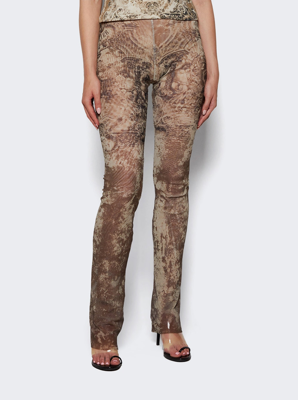 Mesh Trouser Beige Médaillon Print - 2