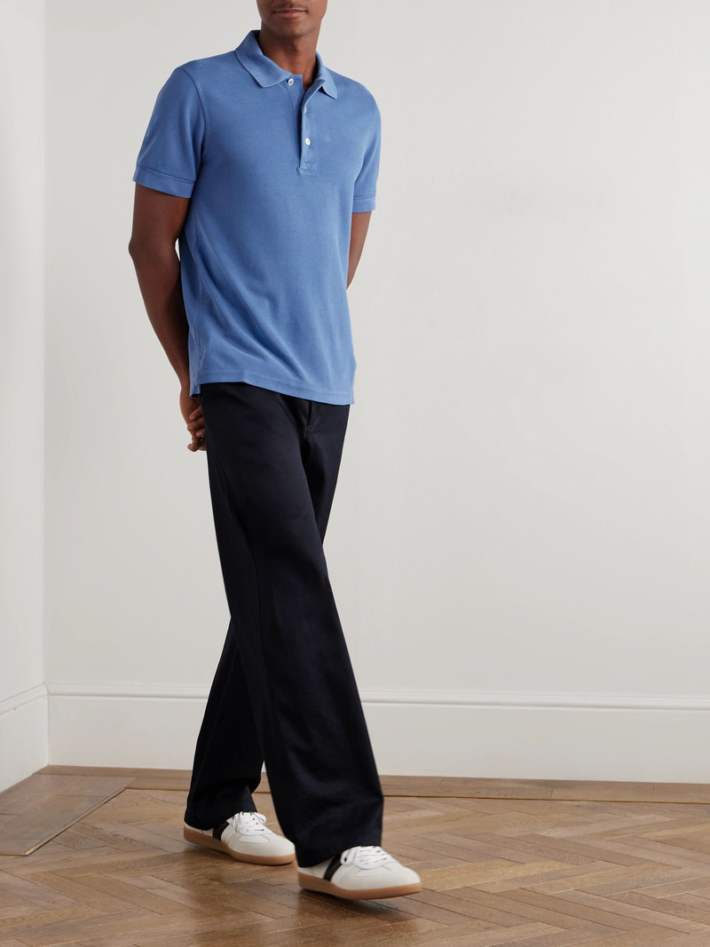 TOM FORD Slim-Fit Lyocell and Cotton-Blend Piqué Polo Shirt Blue outlook