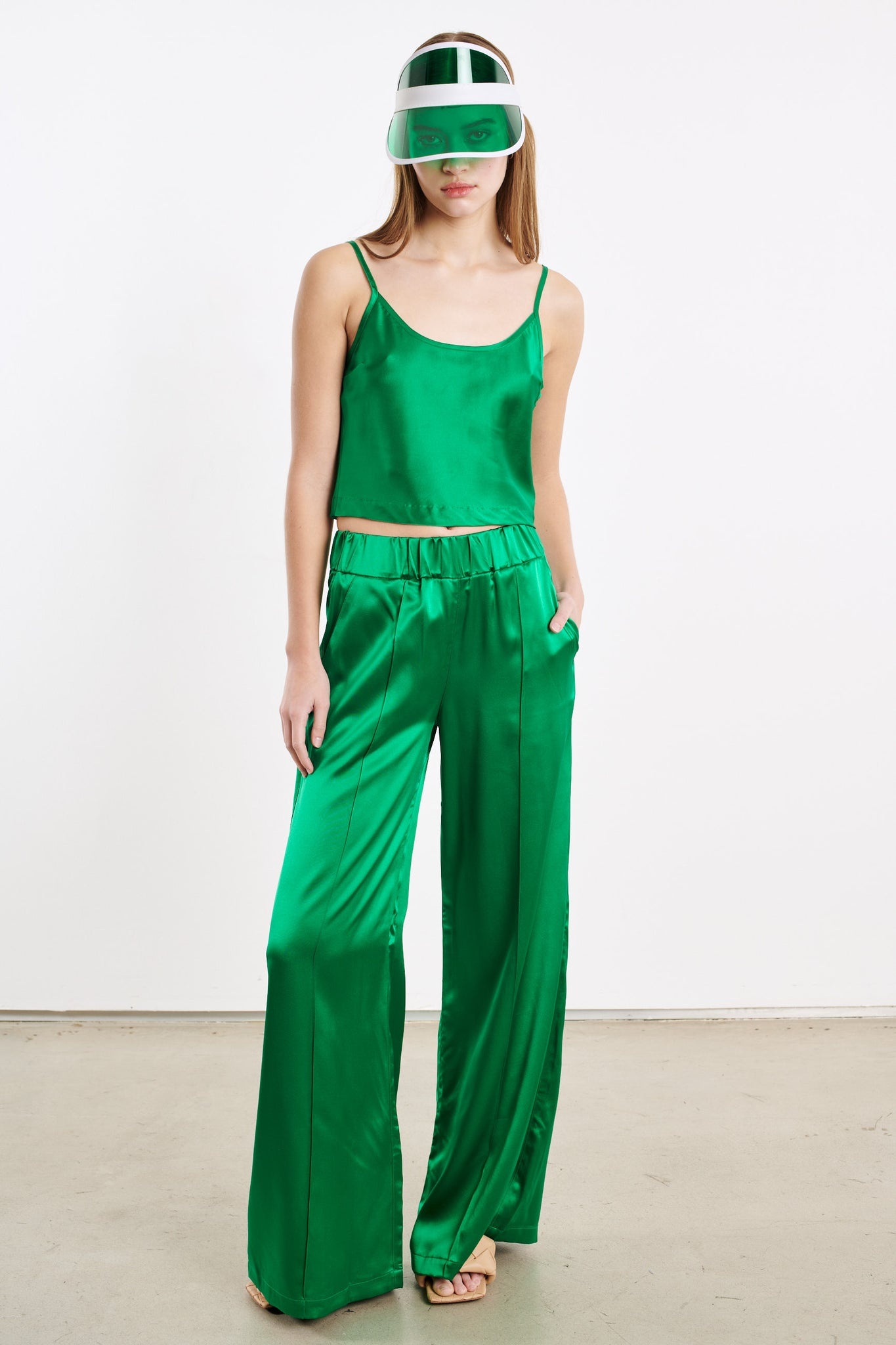 GREEN SILK CROPPED CAMI - 5