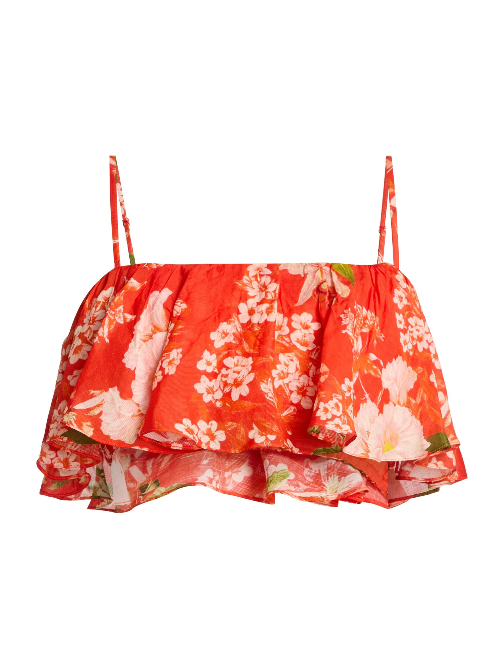 Women's Floral Ruffle Bustier Top - Orange - 1