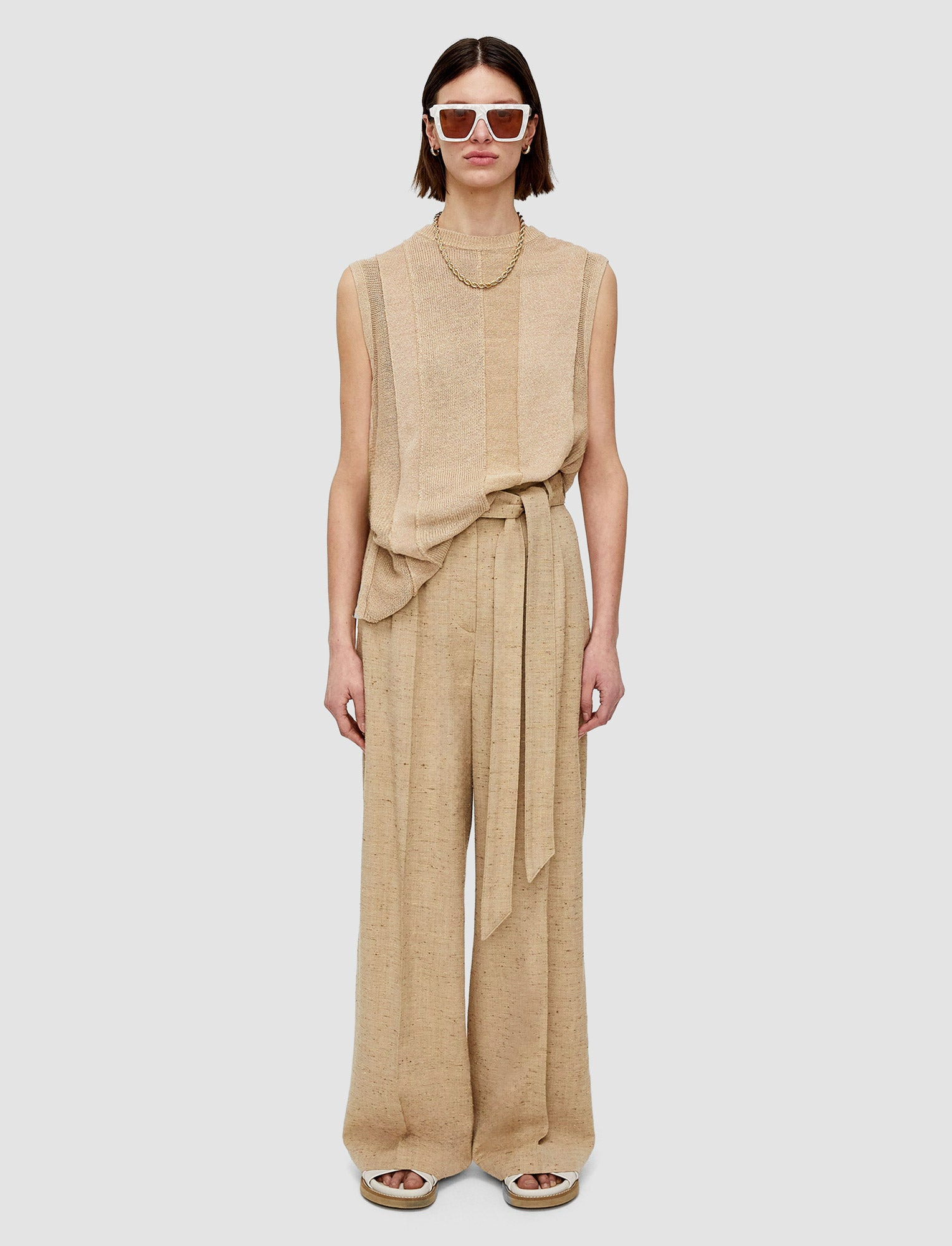 Speckled Silk Linen Atlas Trousers - 2