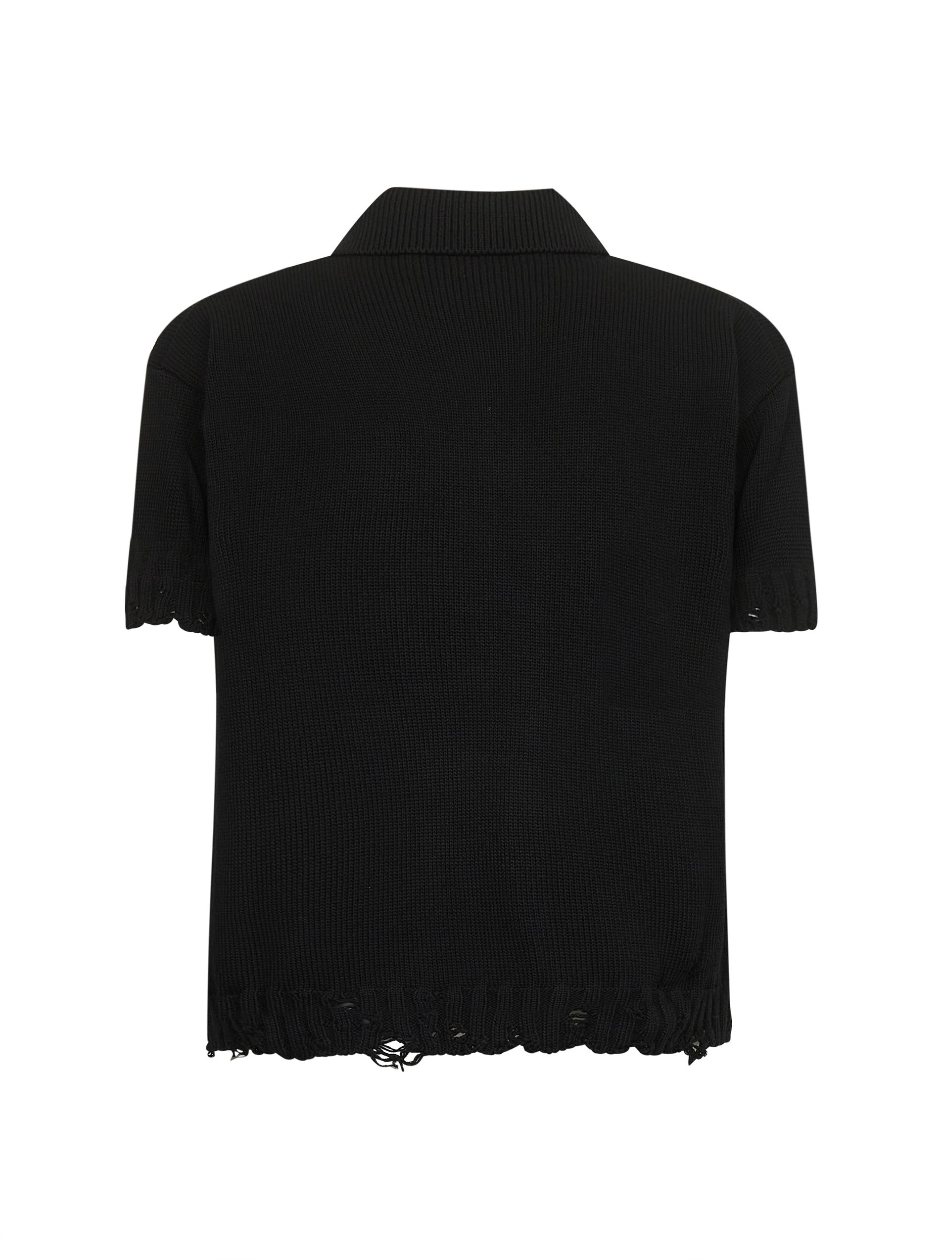 Black cotton knit polo shirt - 2