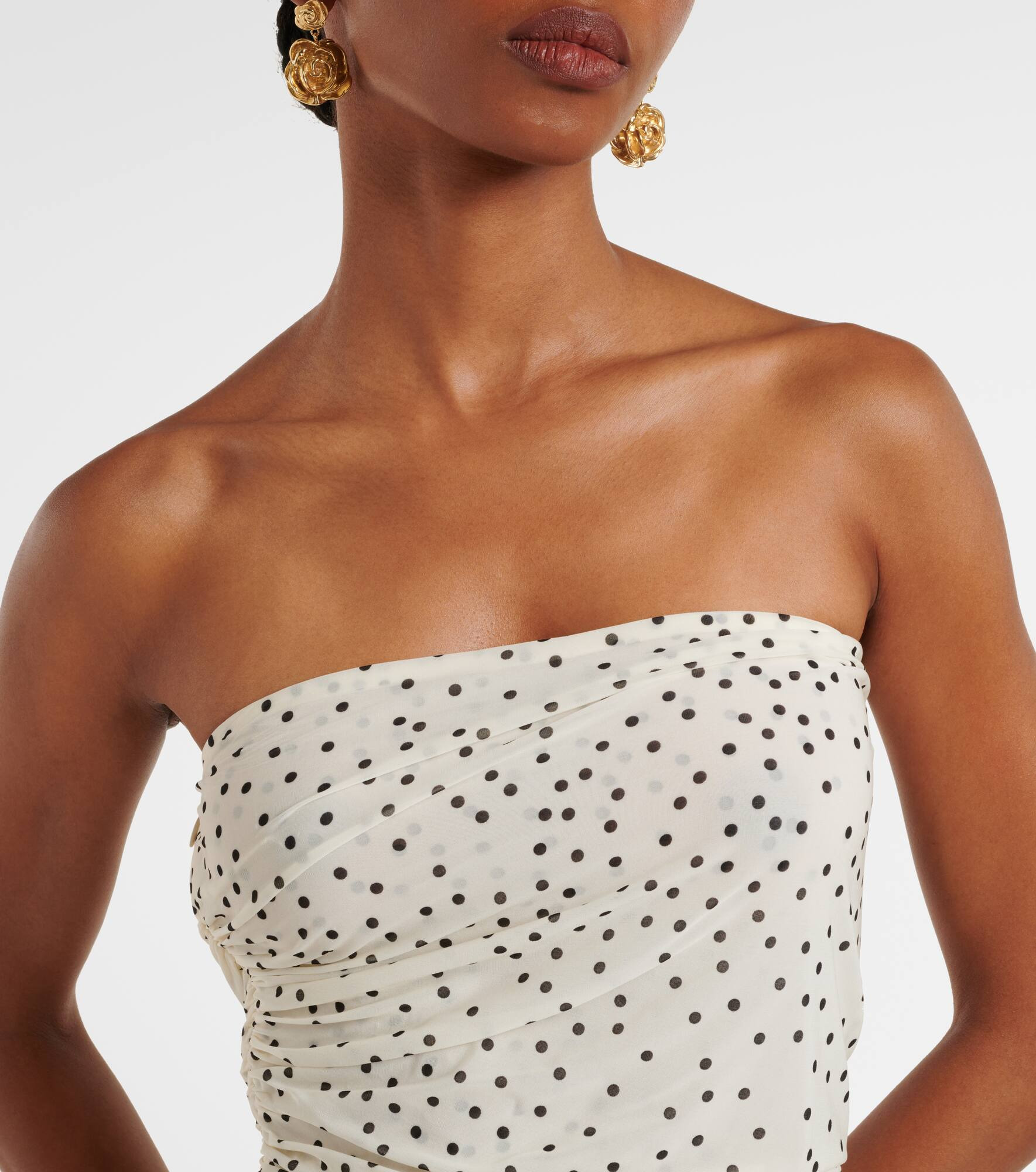 Floral-appliqué polka-dot maxi dress - 4