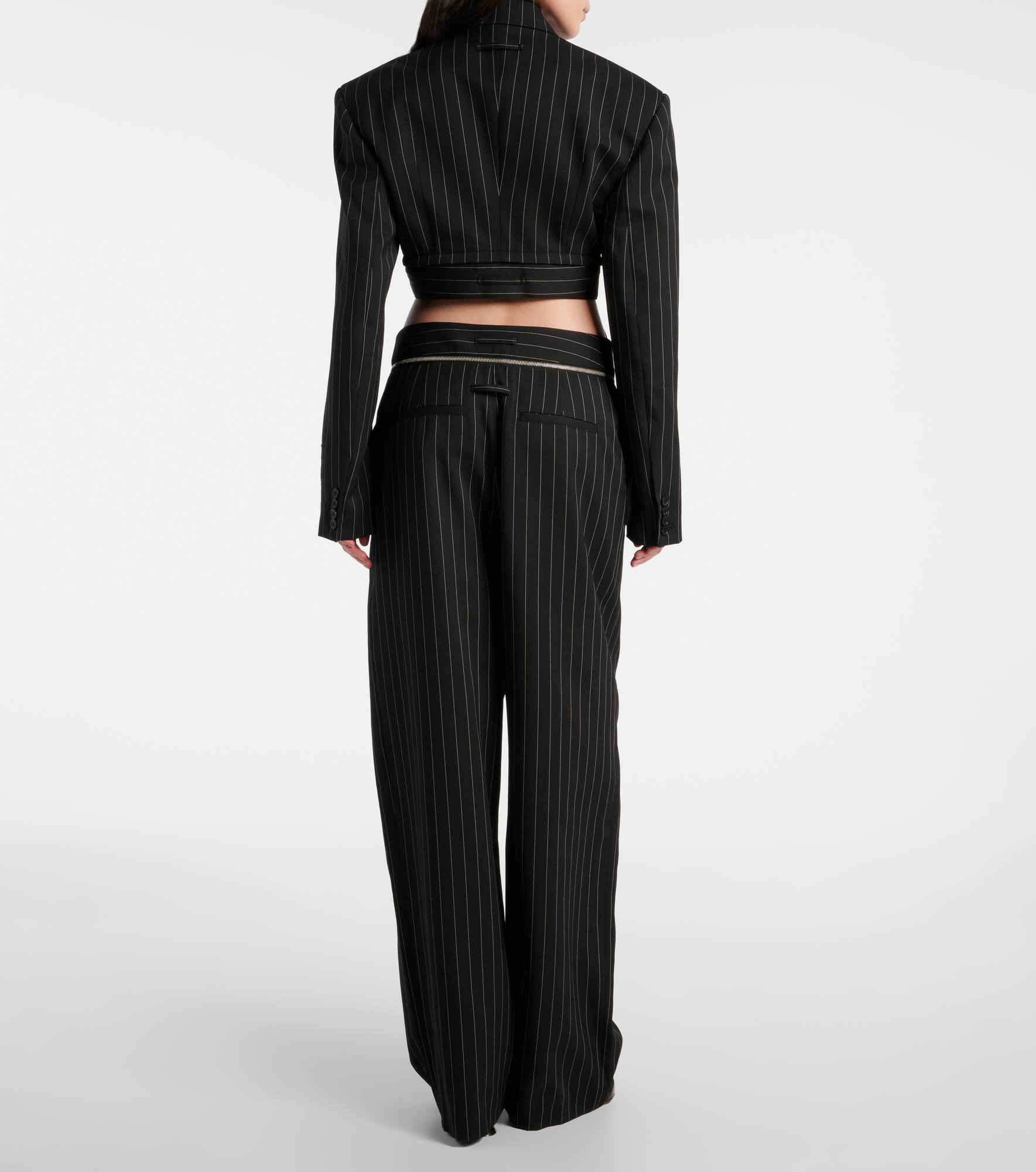Pinstripe high-rise virgin wool wide-leg pants - 3
