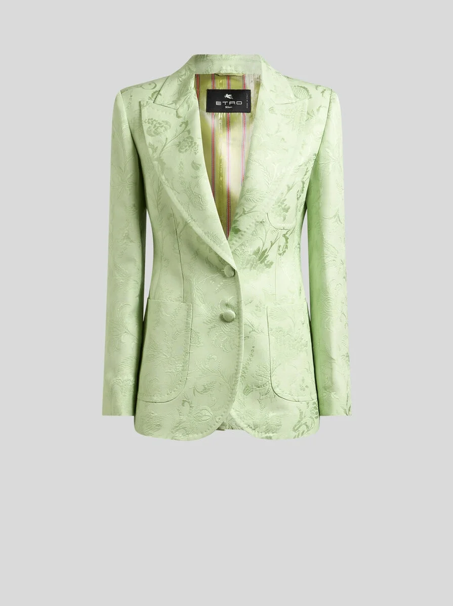 SINGLE-BREASTED JACQUARD JACKET WITH FLORAL MOTIF - 1