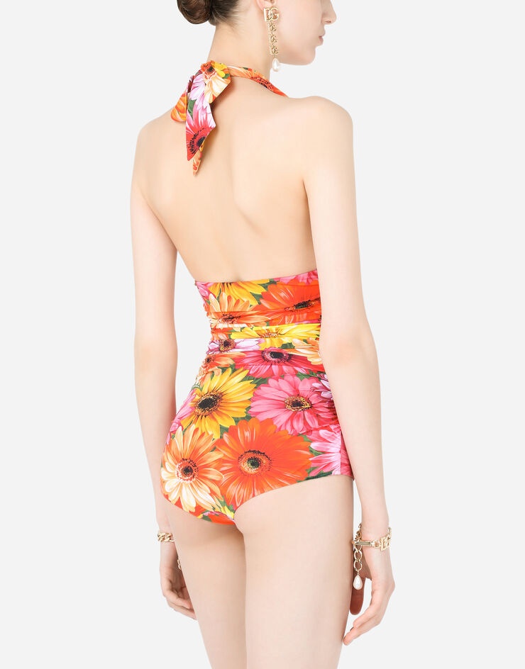 One-piece swimsuit with plunging neckline and gerbera-daisy print - 5