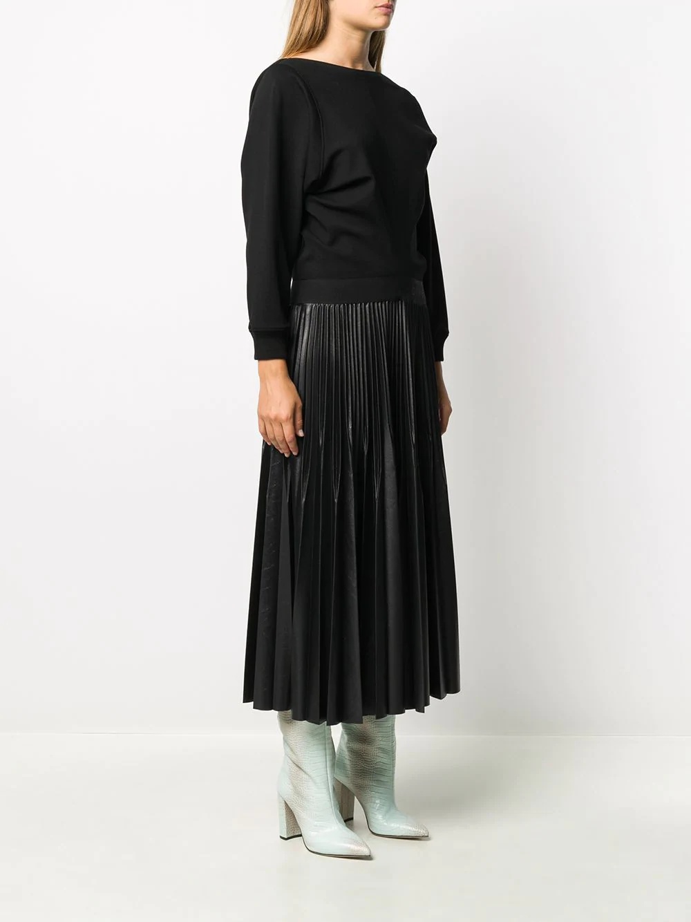 logo-waistband pleated dress - 3