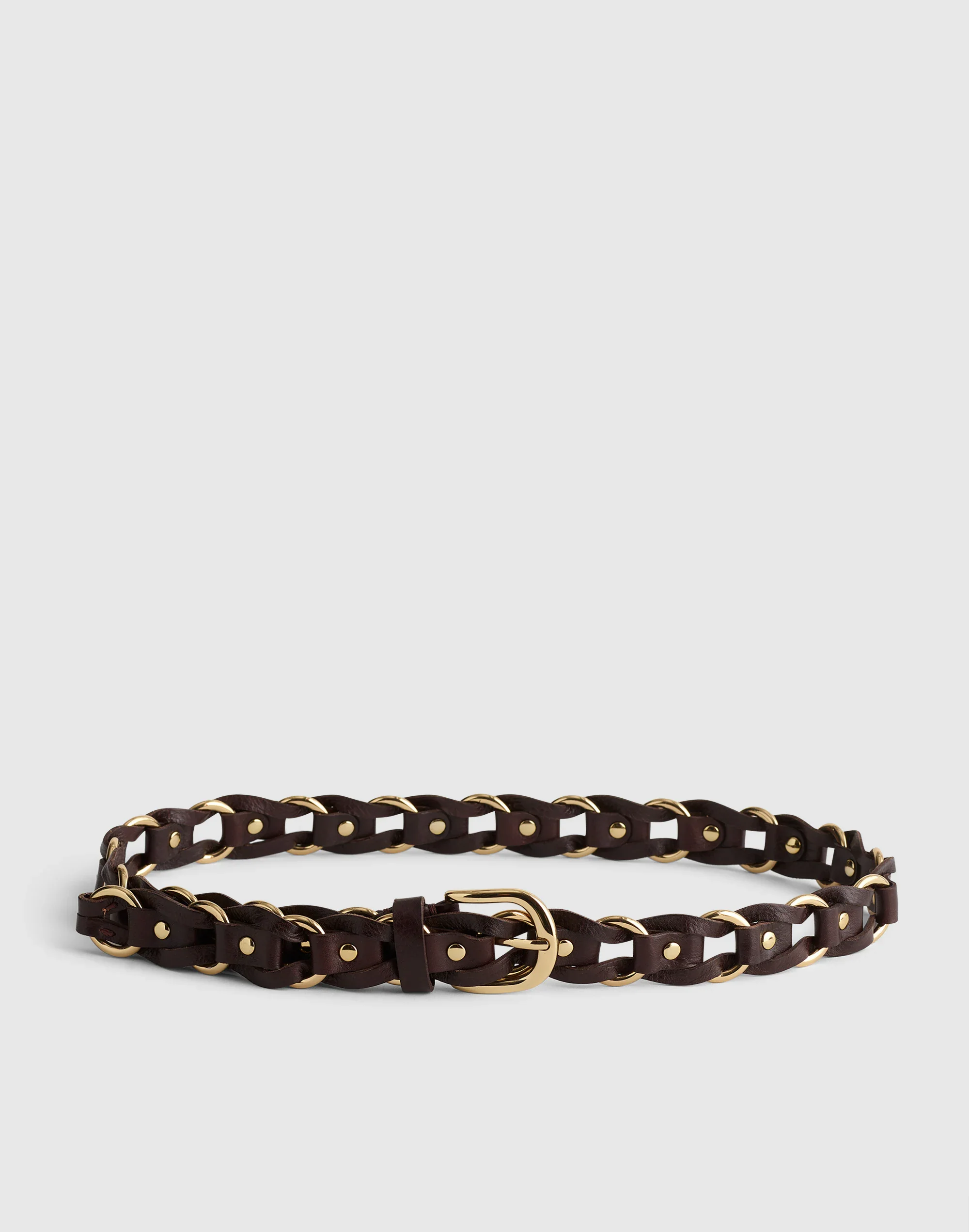 Metal Ring Woven Belt in Leather - 1