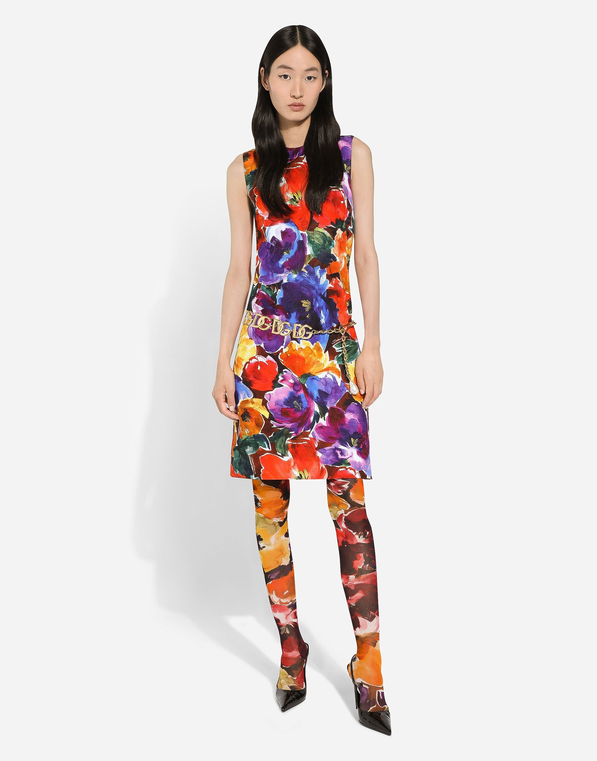 Brocade midi dress with abstract flower print - 2