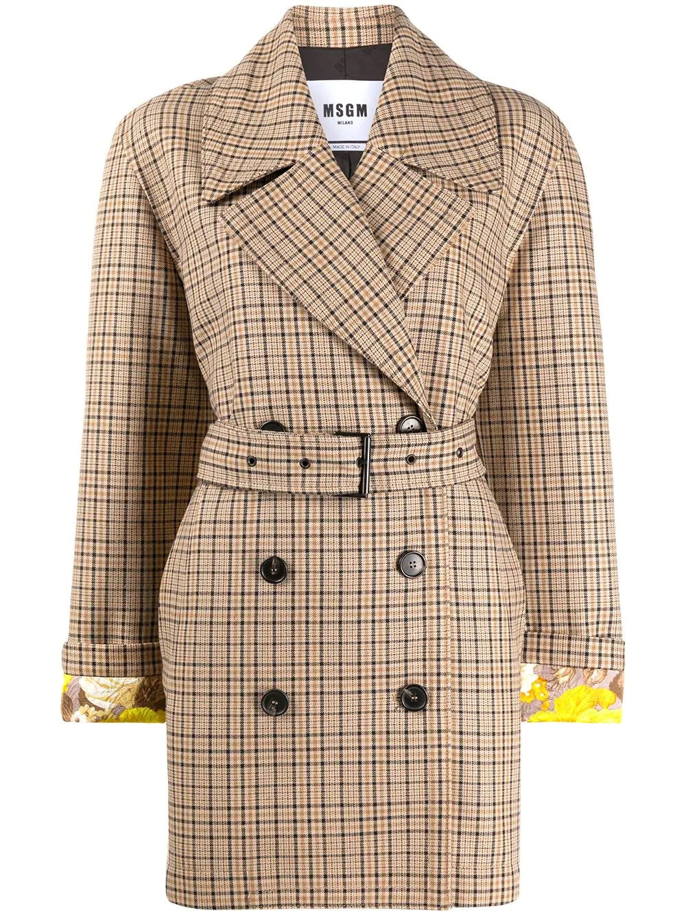 checked belted coat - 1