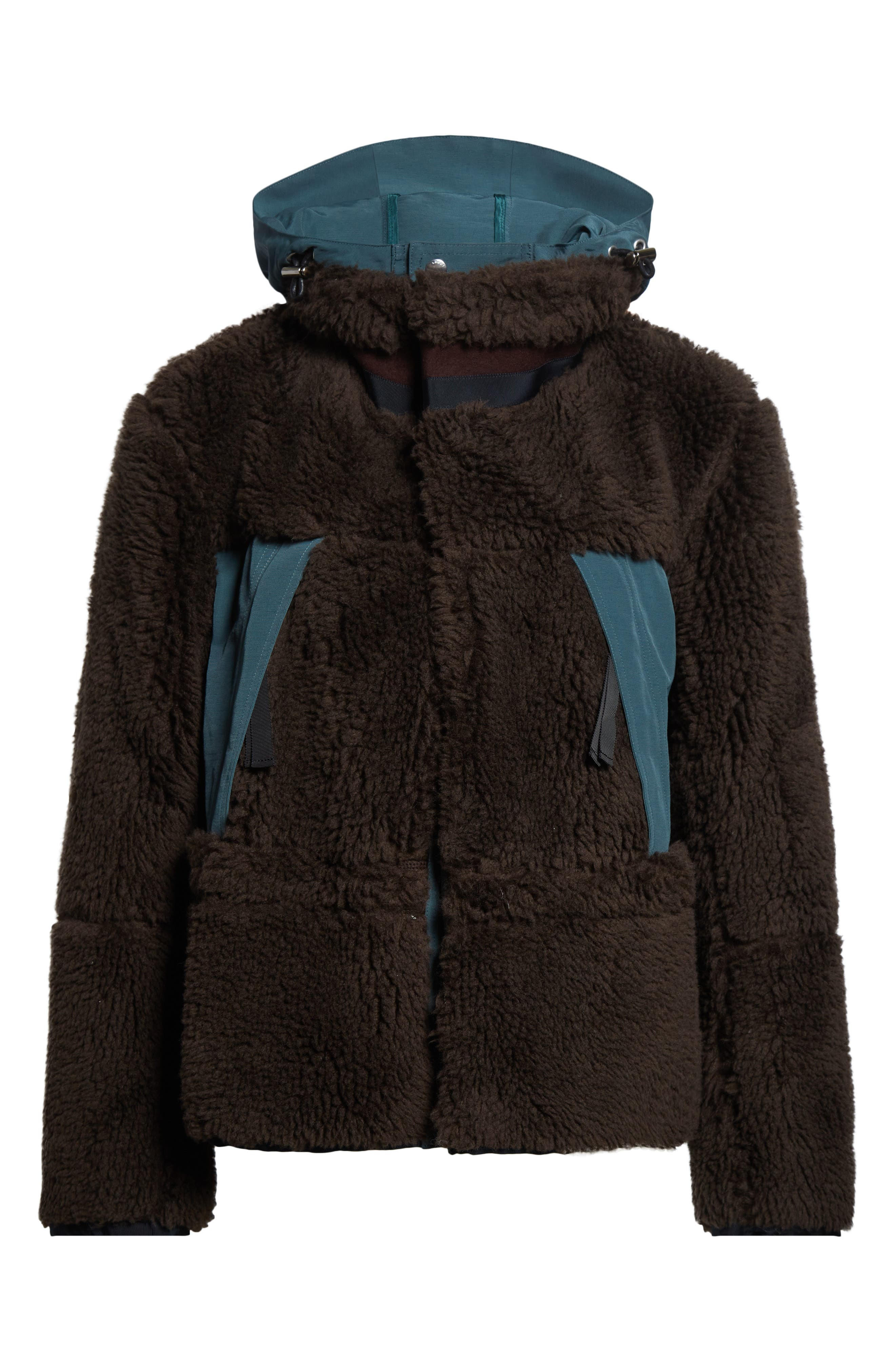 Sacai Mixed Media Faux Shearling Jacket in Brown/Green at Nordstrom - 7