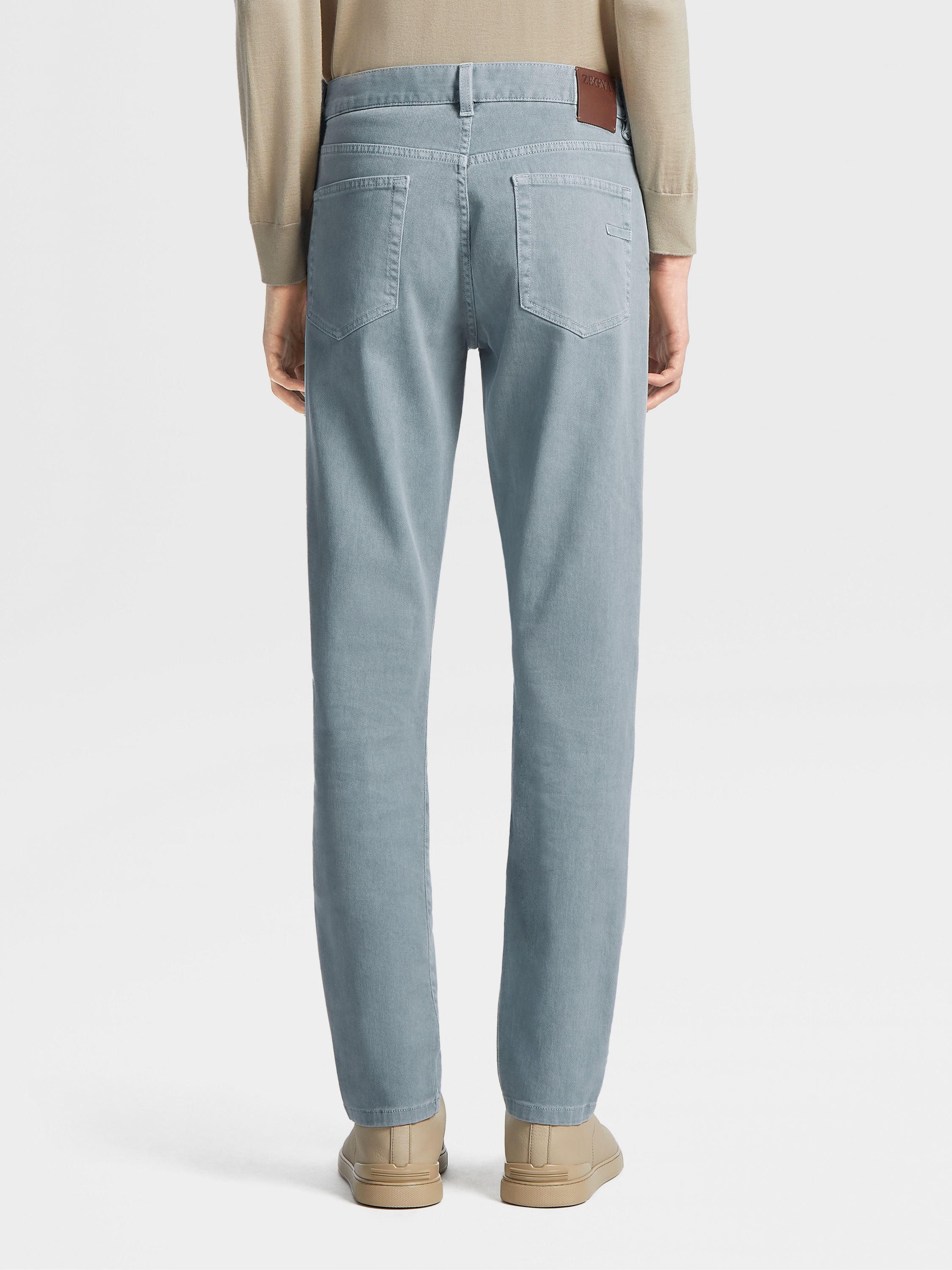 LIGHT BLUE STRETCH COTTON ROCCIA PANTS - 3