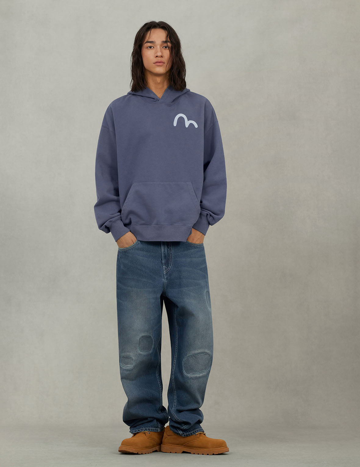 Distressed Seagull Print with Irregular Patches Loose Fit Denim Jeans - 5