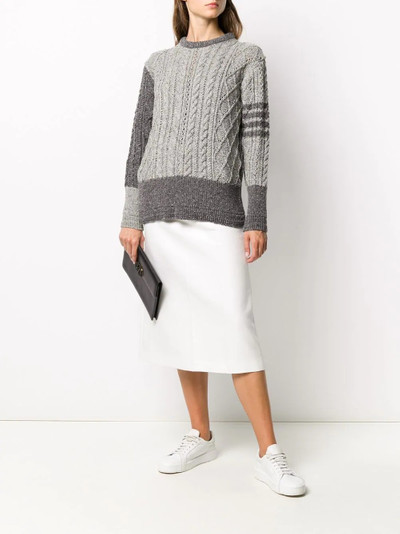 Thom Browne FUN MIX CABLE RELAXED FIT CREWNECK PULLOVER W/ 4 BAR IN MOHAIR TWEED outlook