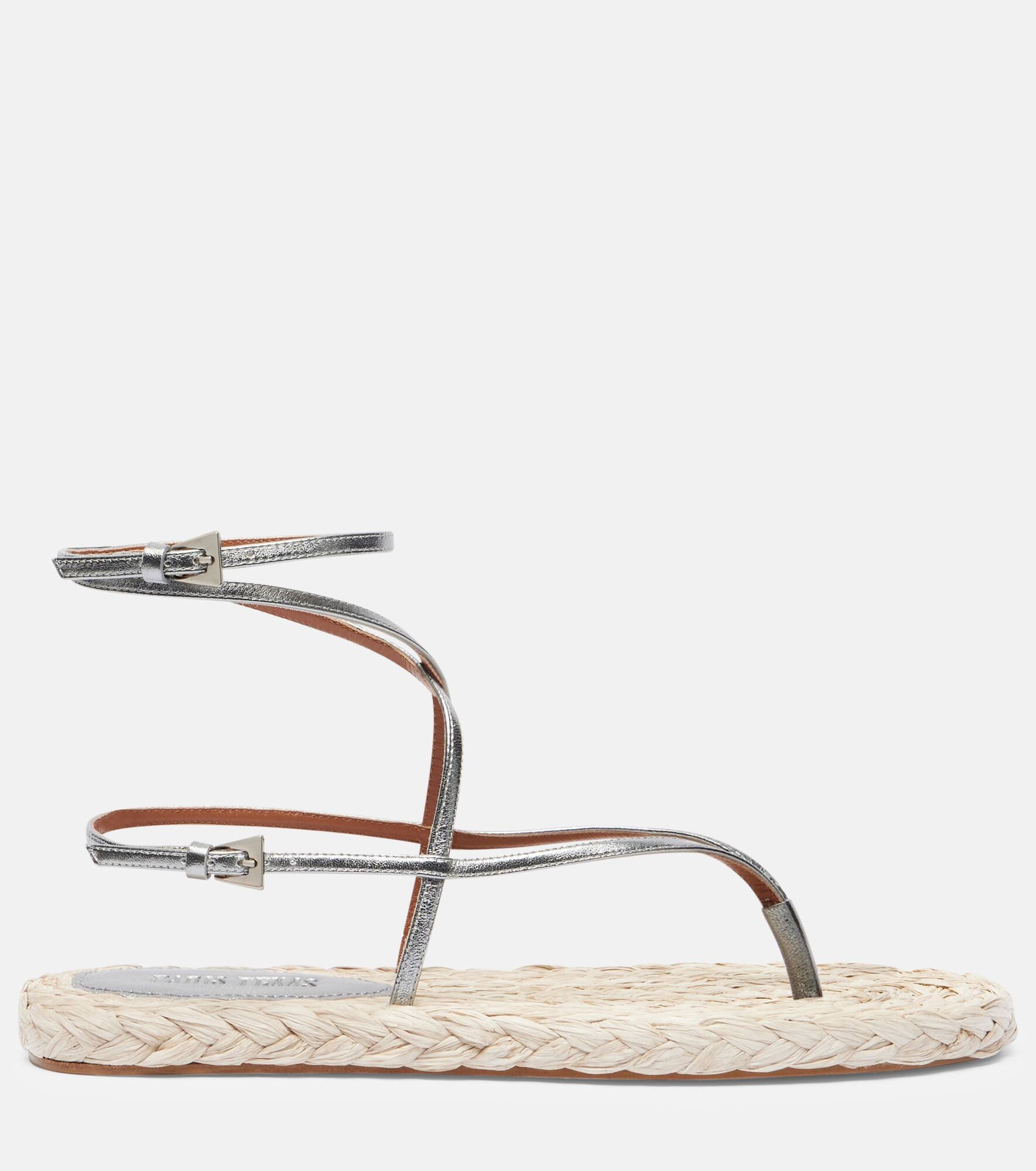 Hydra metallic leather and raffia sandals - 4