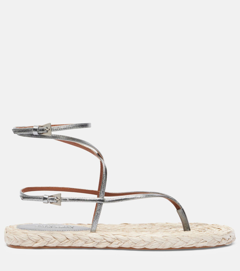 Hydra metallic leather and raffia sandals 4