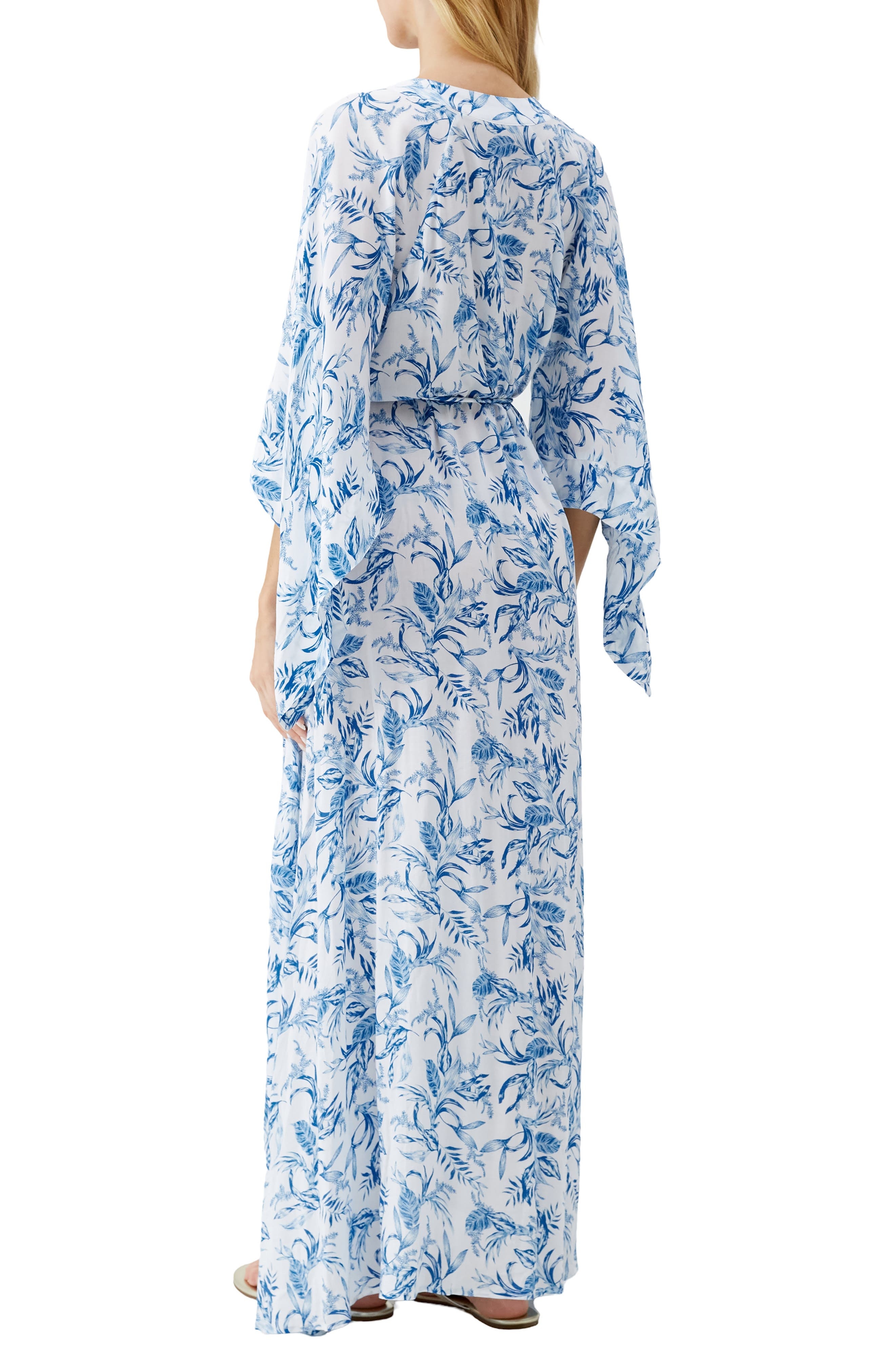Melissa Odabash Edith Floral Maxi Cover-Up Dress in Blue Leaf at Nordstrom - 2