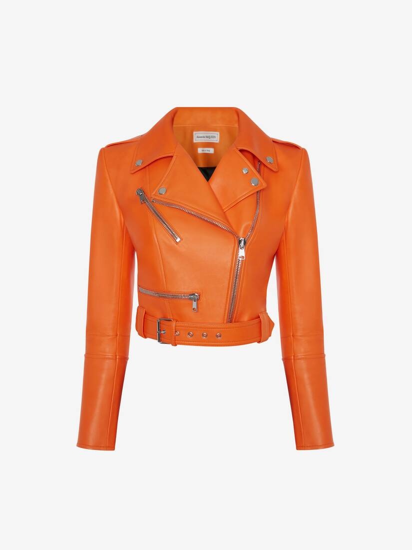 Women's Cropped Biker Jacket in Sunset Orange - 1