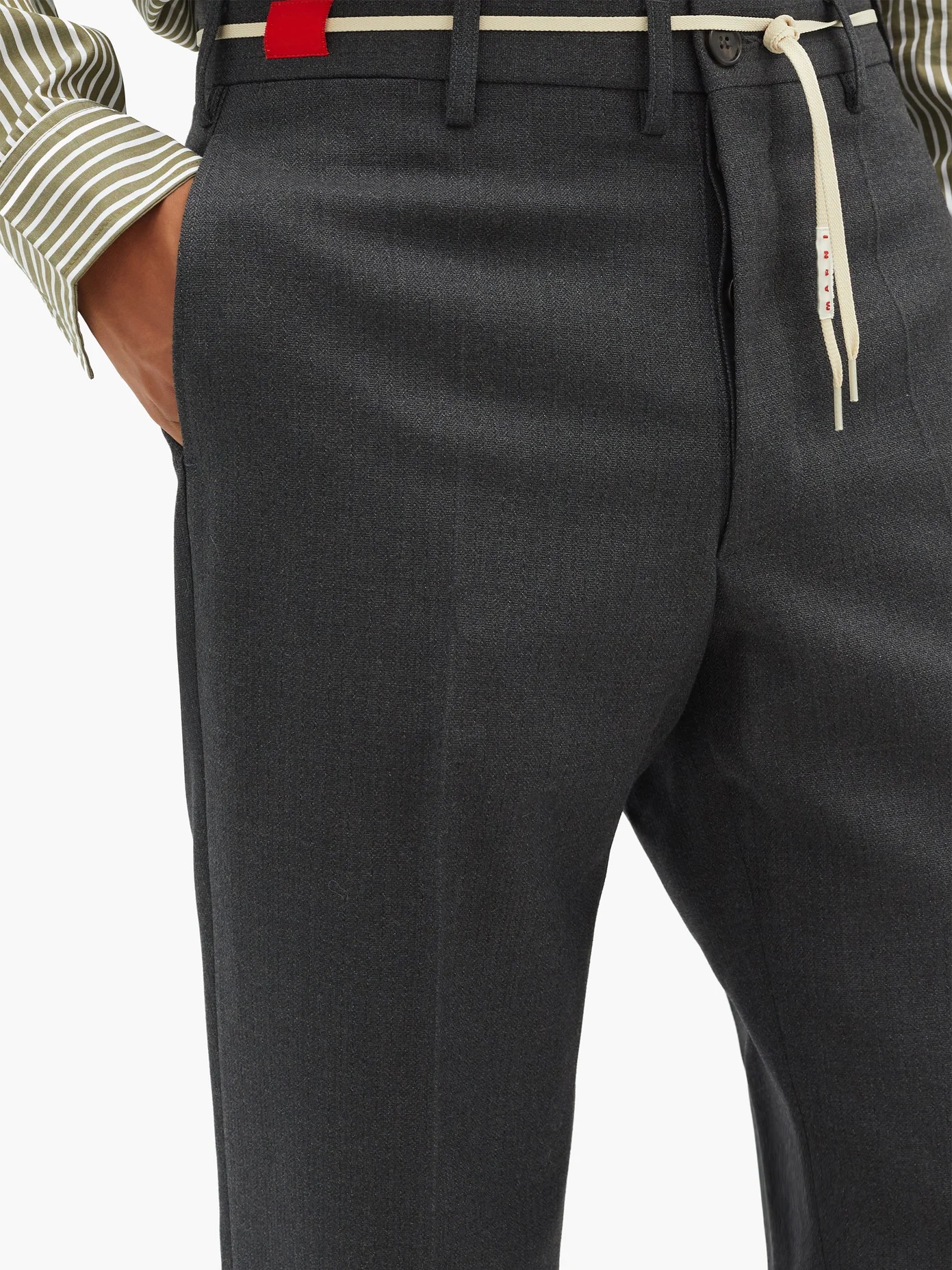 Waist-tie high-rise wool trousers - 3