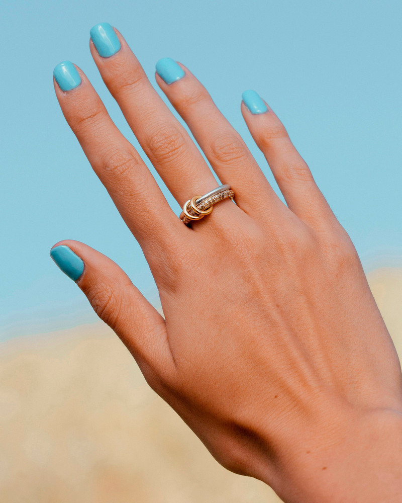 Spinelli Kilcollin Virgo Petite 18K Gold Sterling Silver and Multi-Diamond Linked Rings outlook