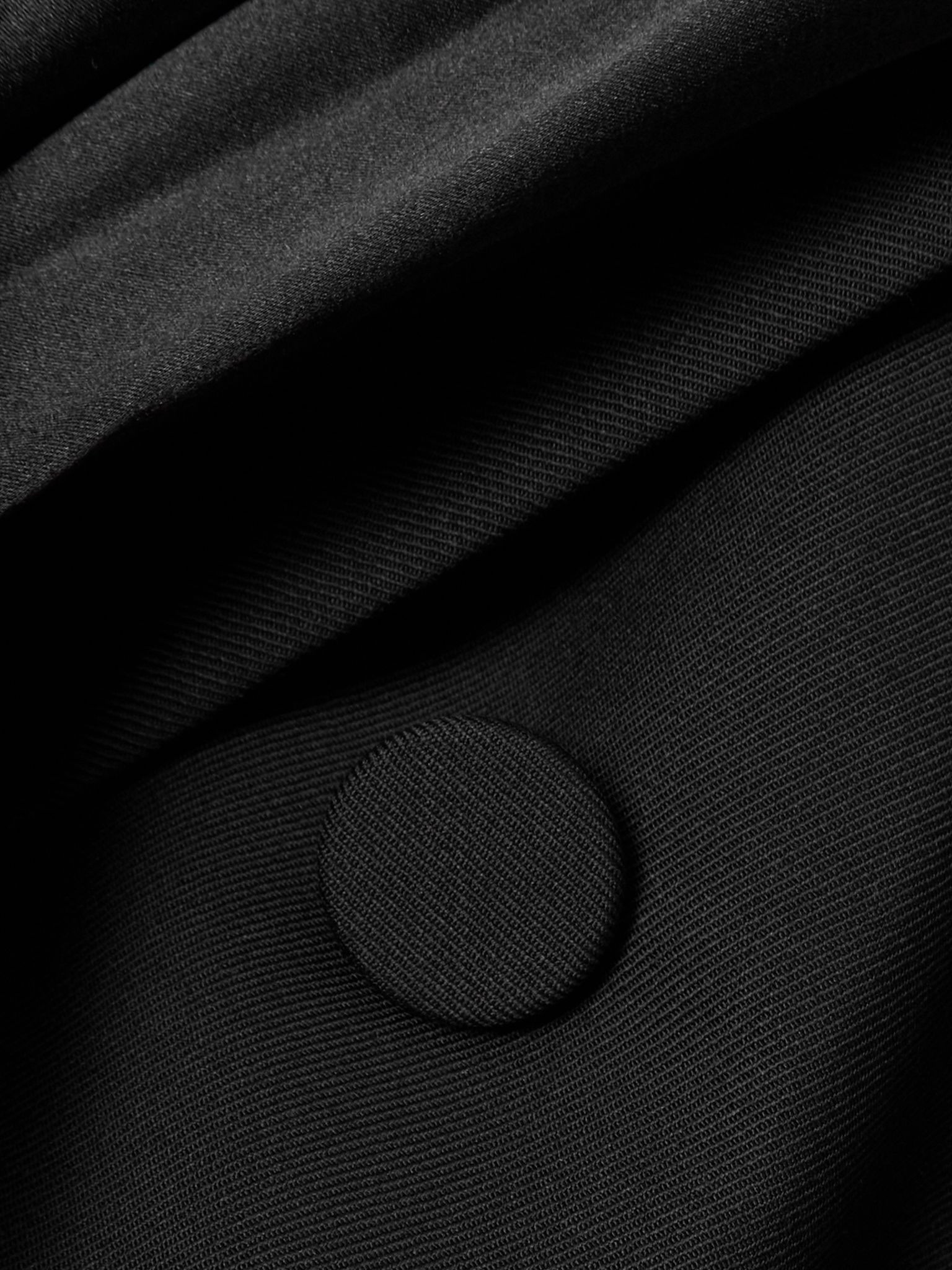 Double-breasted draped satin-trimmed wool blazer Black - 4
