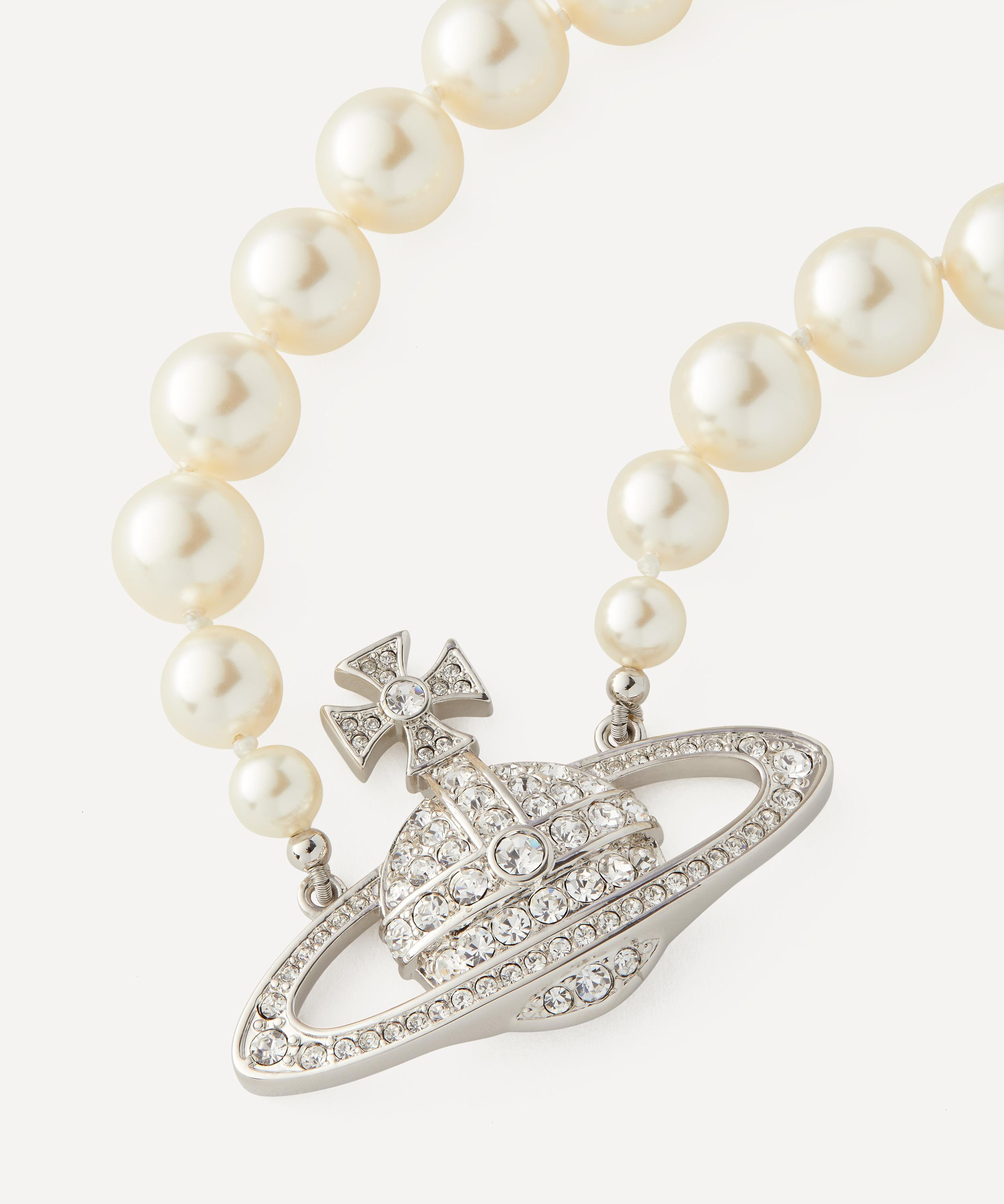 Silver-Tone One Row Pearl Bas Relief Choker Necklace - 2