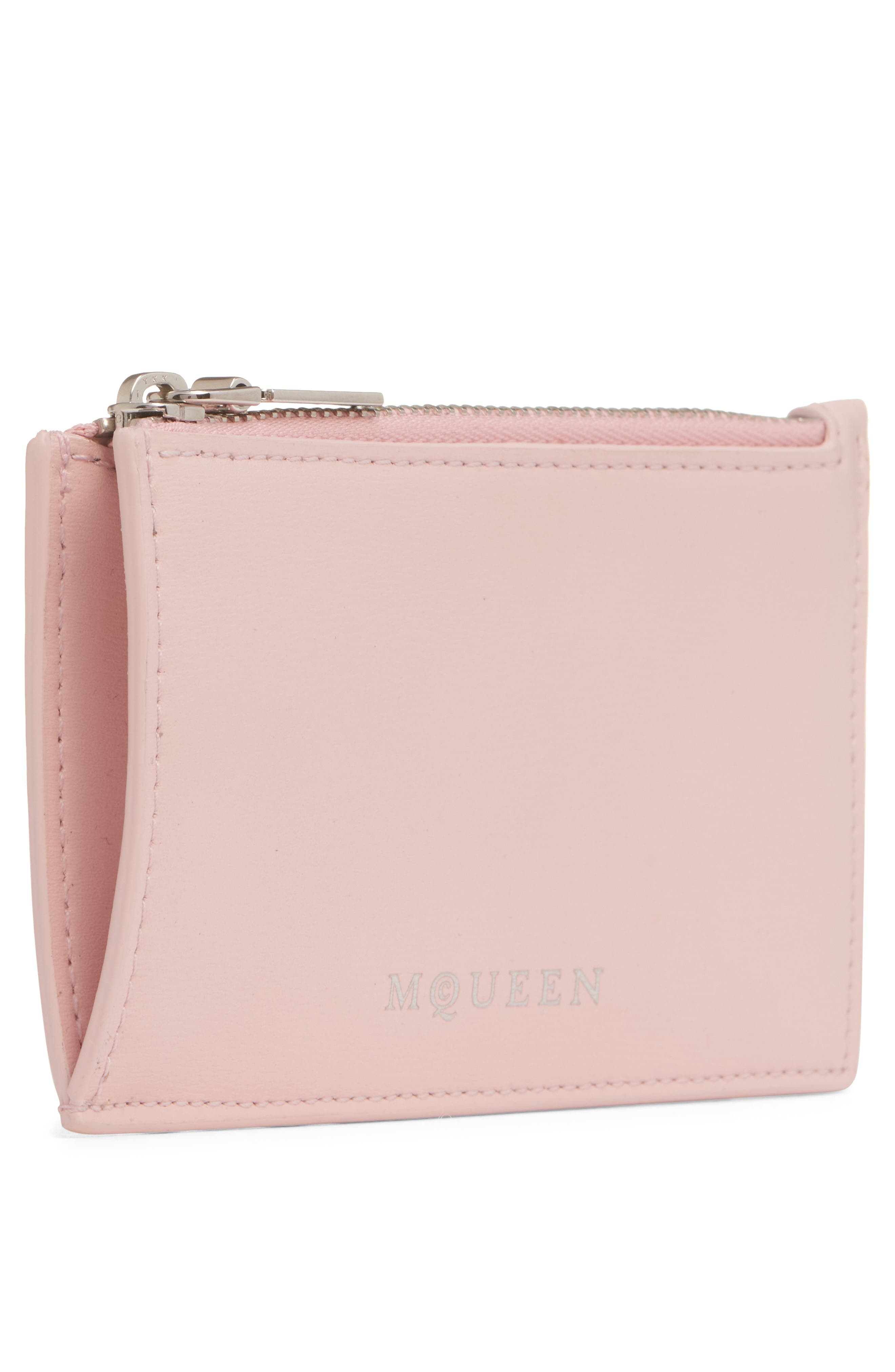 McQueen Logo Leather Zip Card Case in Rose/Silver at Nordstrom - 2