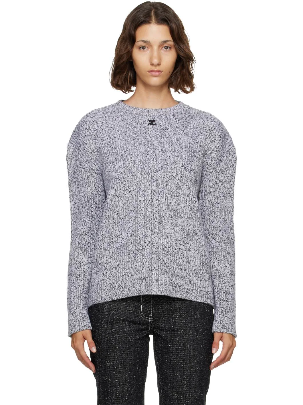 Gray Merino Wool Crewneck Sweater - 1