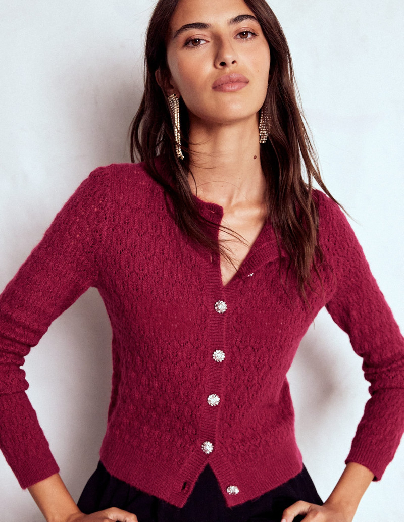 Jewel Button Cardigan-Ruby Red 5