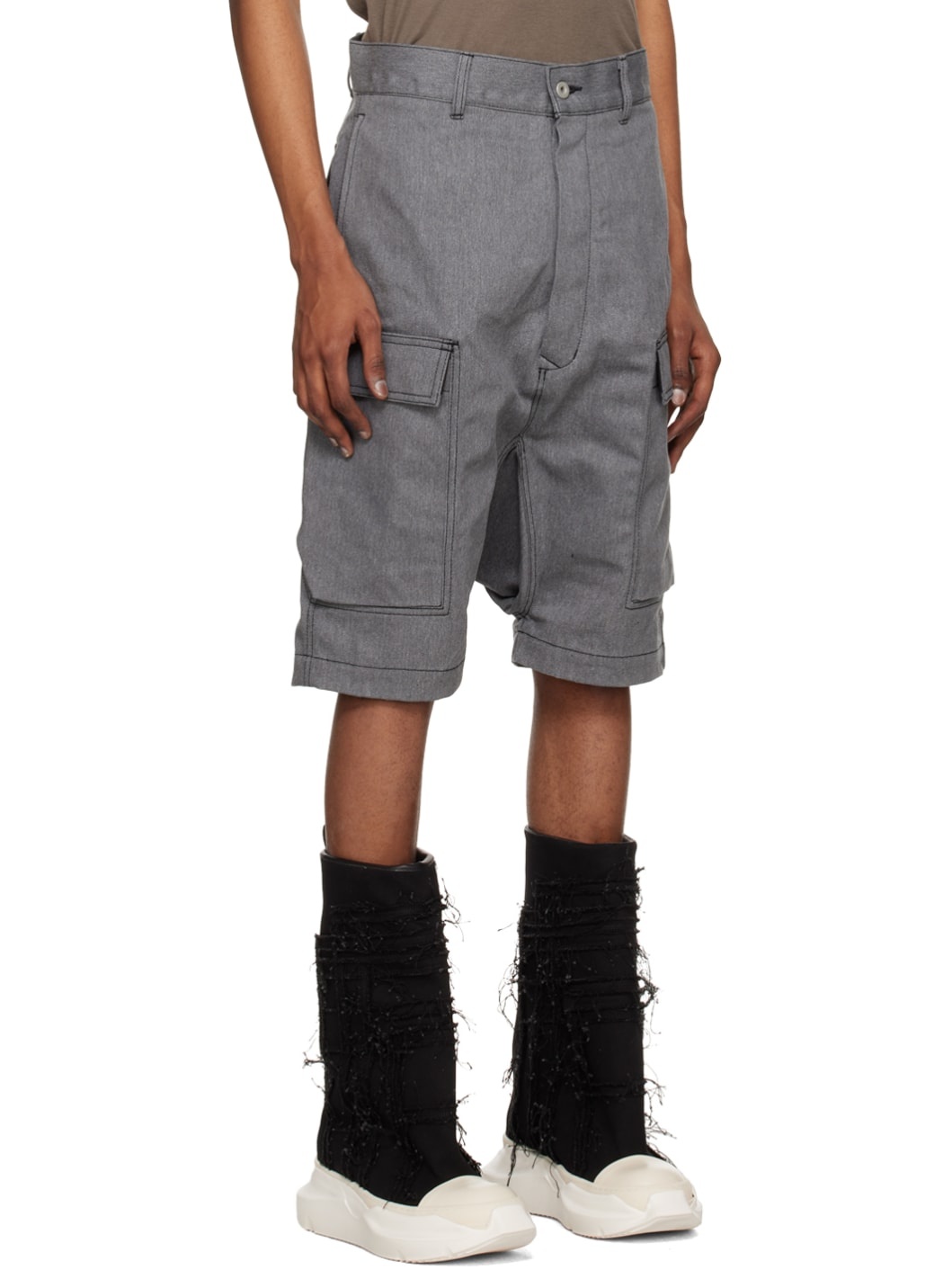 Gray Button-Fly Denim Shorts - 2