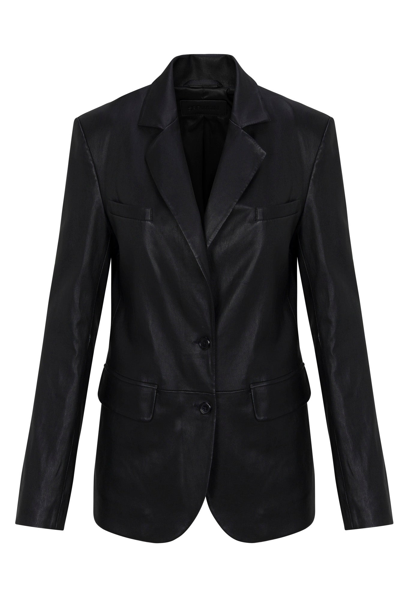 BLACK LEATHER CLASSIC BLAZER - 6