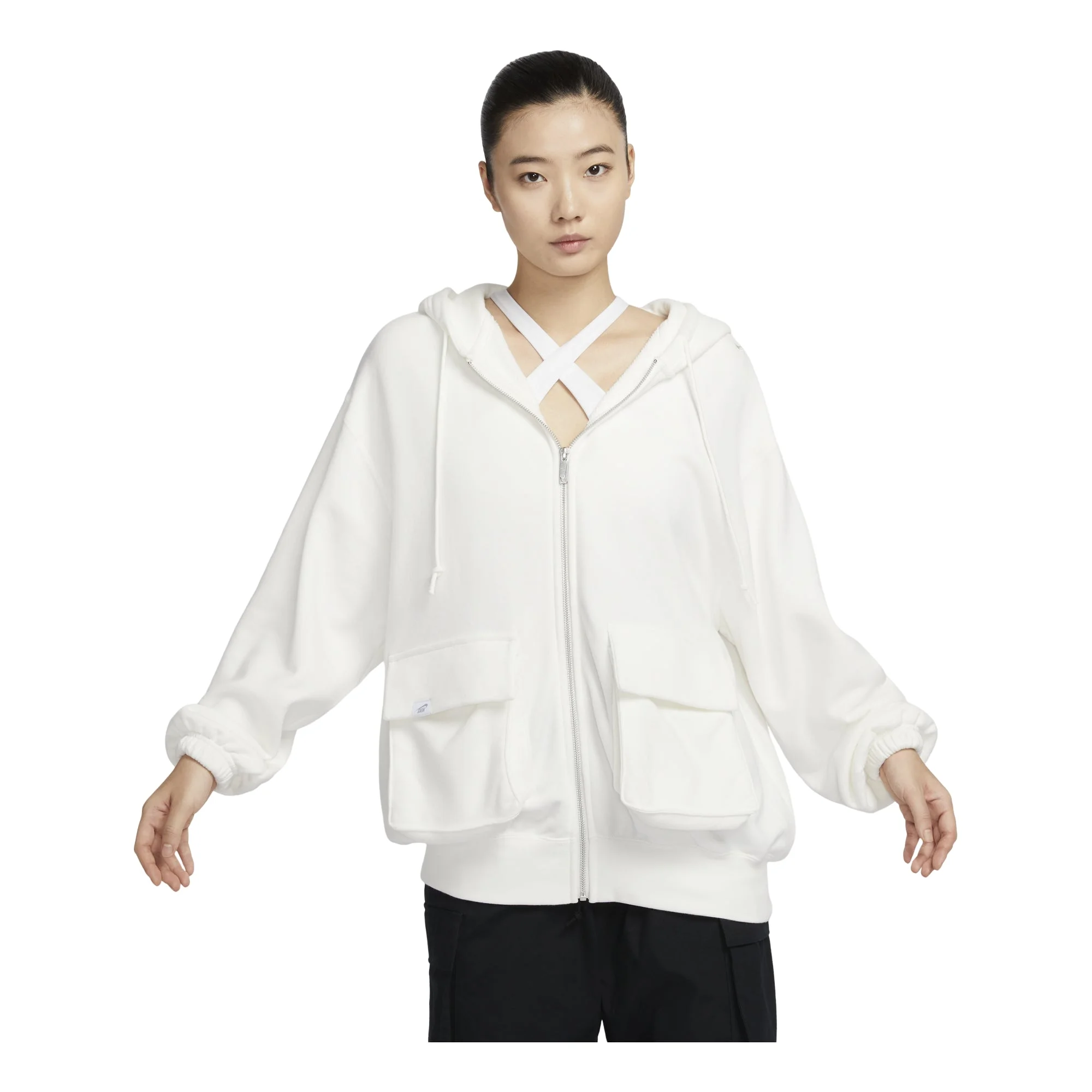 (WMNS) Nike Sportswear Oversized Full-Zip French Terry Hoodie Asia Sizing 'Sail Light Orewood Brown' - 1