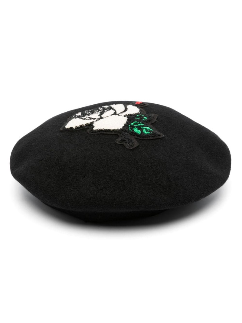 rose-appliqué wool beret 1